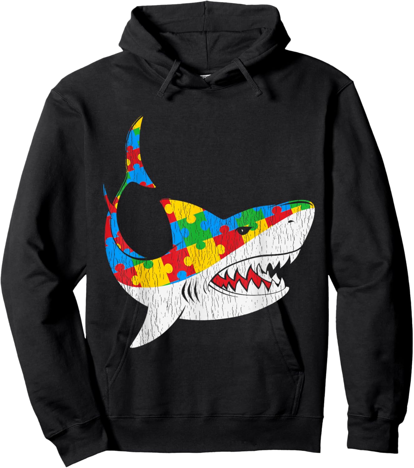 Vintage Shark Puzzle Autistic Kids Autism Awareness Shark Hoodie - Hoodie | Black