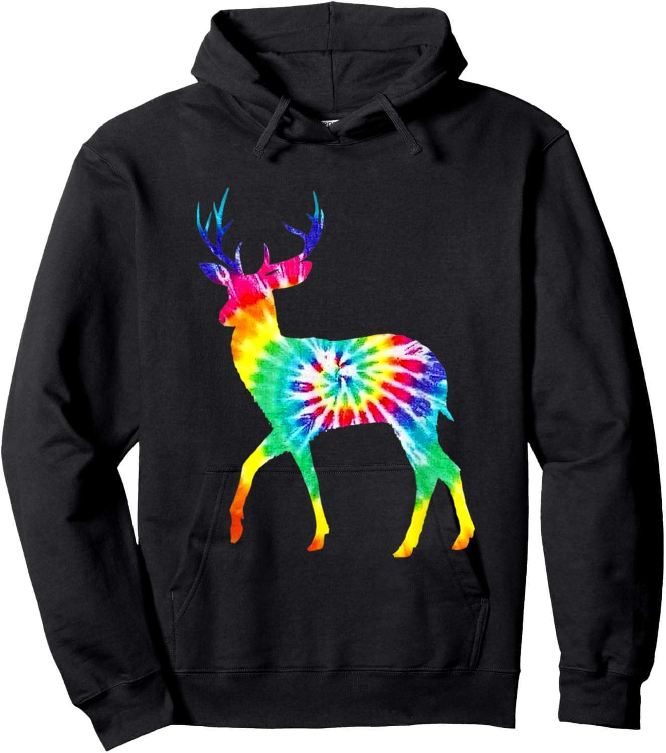 Rainbow Hippie Art Buck Wildlife Deer Hippy Trippy Tie Dye Hoodie - Hoodie | Black