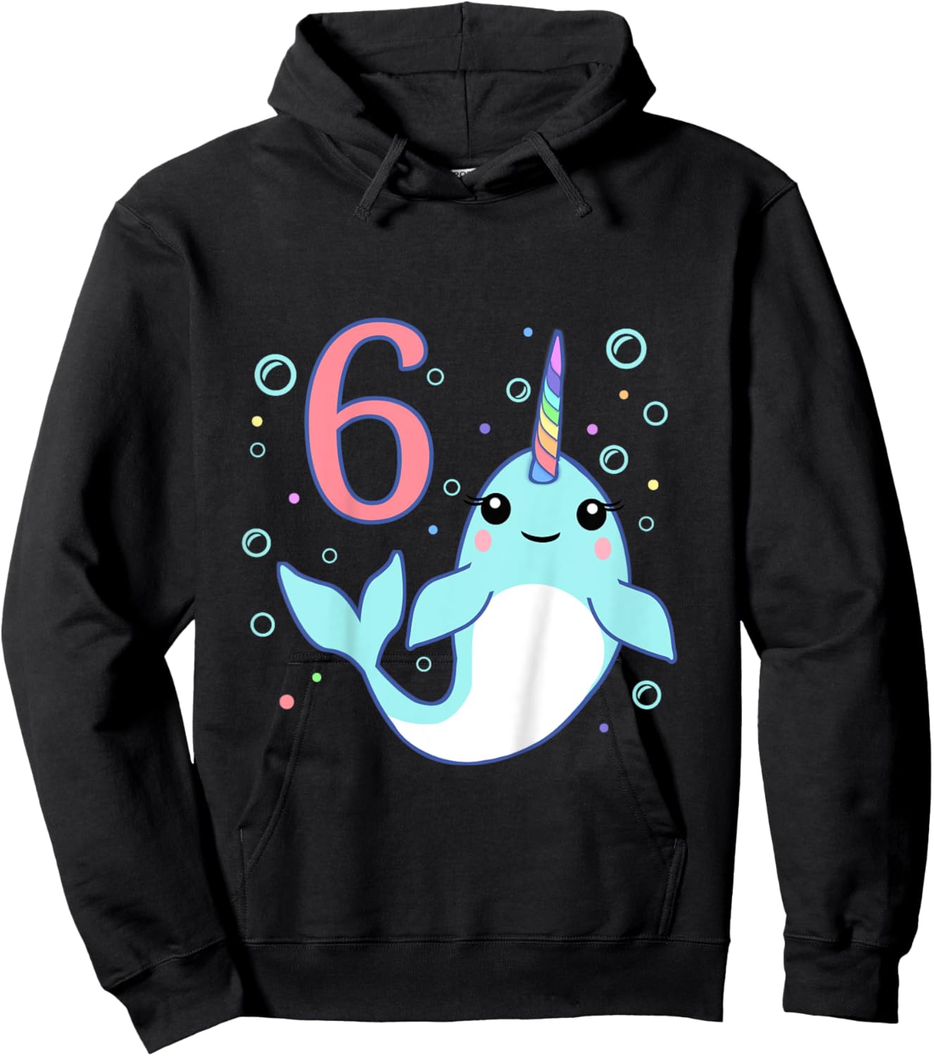 6 Year Old 6th Unicorn Narwhal Undersea Birthday Boys Girls Hoodie - Hoodie | Black