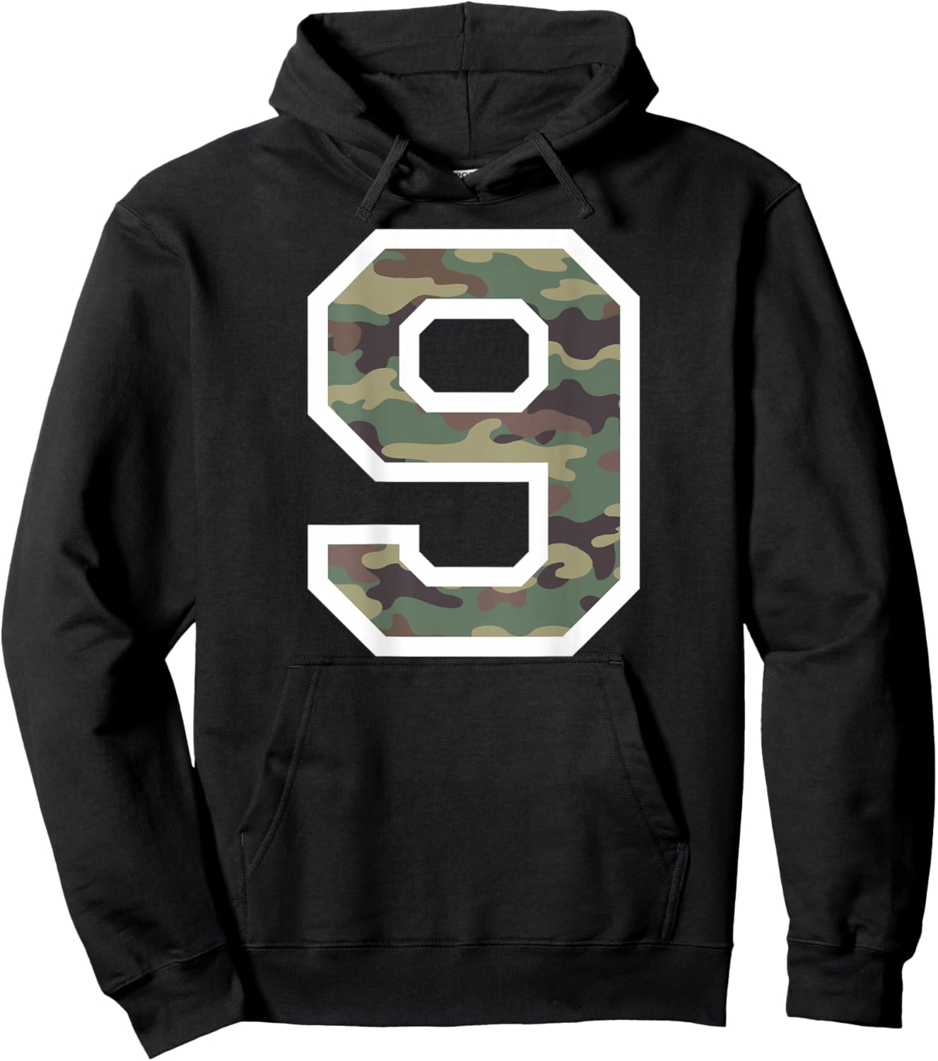 Jersey Number #9 Nine, Camo Camouflage Sports, 9th Birthday Hoodie - Hoodie | Black