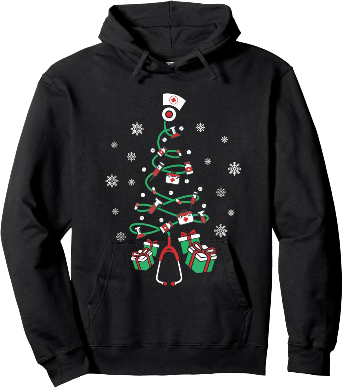 Xmas LPN Stethoscope RN Nursing Christmas Tree Nurse Hoodie - Hoodie | Black