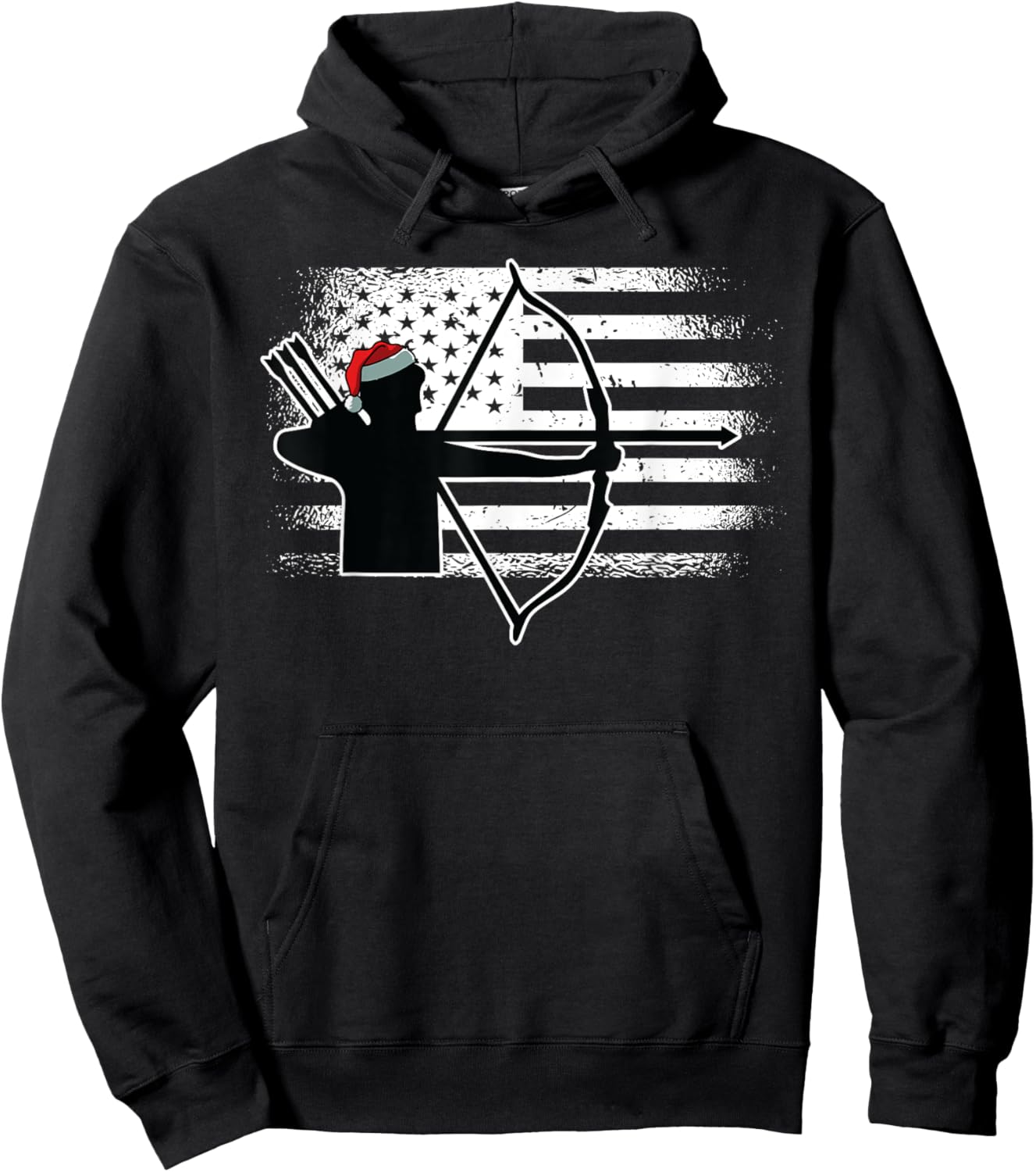Archery American Flag Christmas Bow Hunting X-Mas Hunter Kids Men Hoodie - Hoodie | Black
