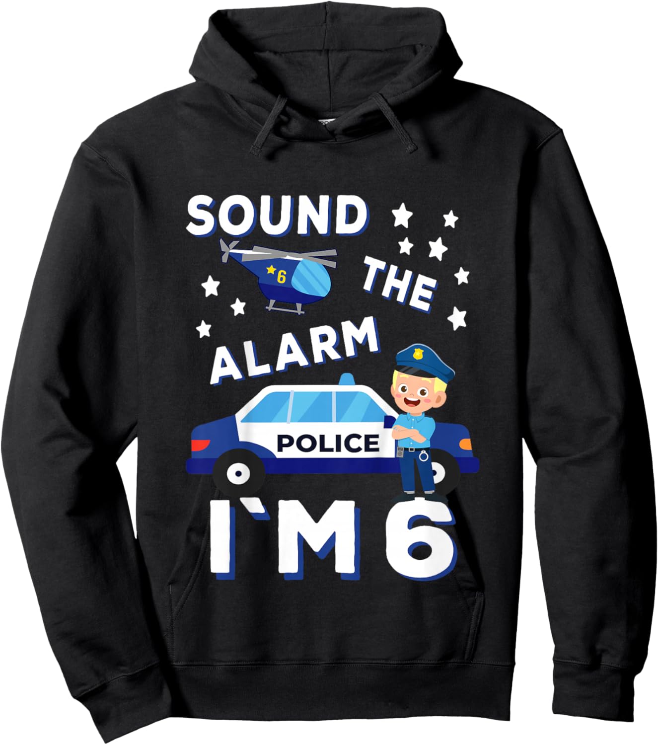 Birthday Police Fire Emergency Vehicles Kids Gifts Kids Police Car 6th Birthday Party Boys Hoodie - Hoodie | Black