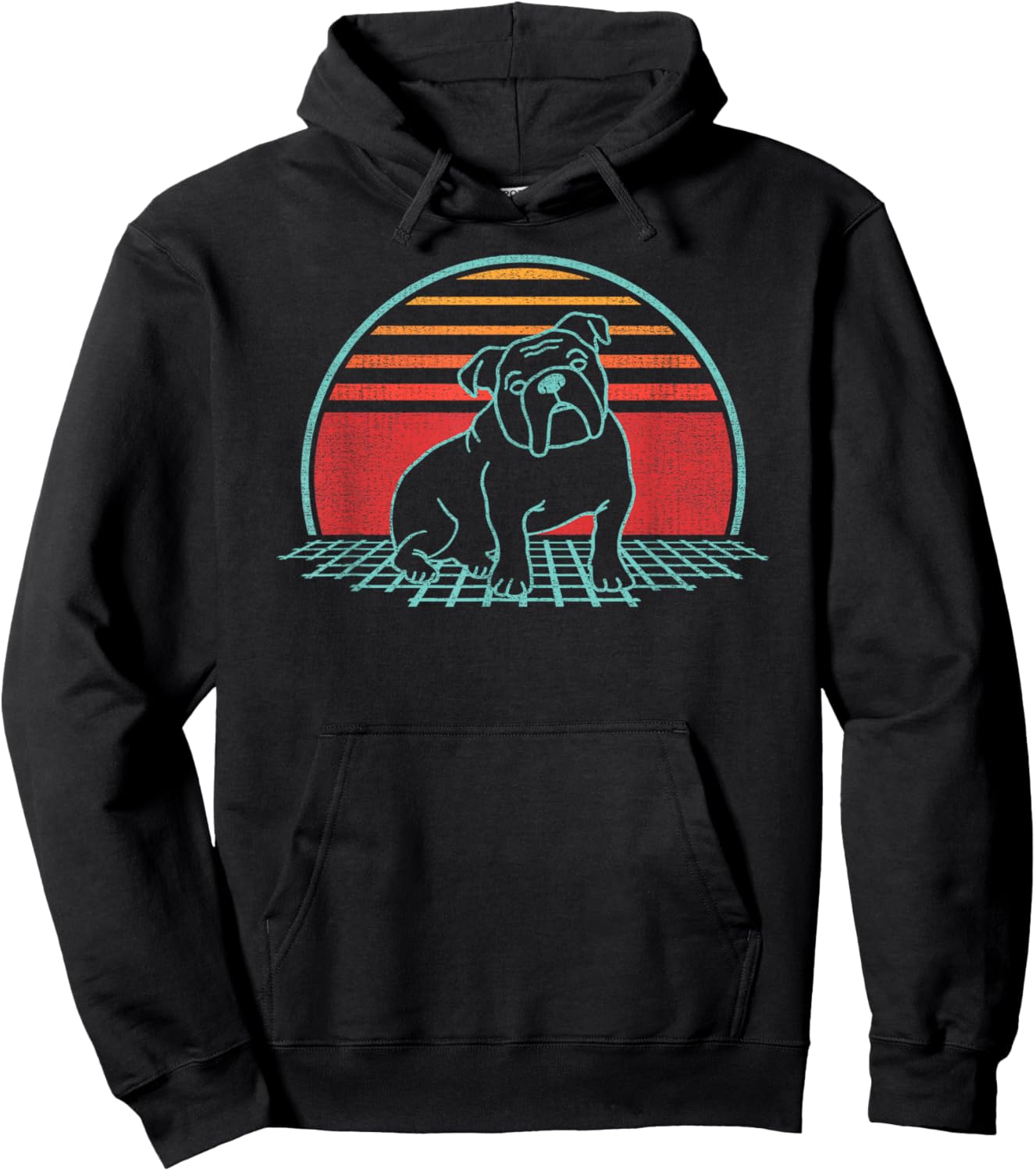 English Bulldog Lover Dog Owner Retro Vintage 80s Style Hoodie - Hoodie | Black