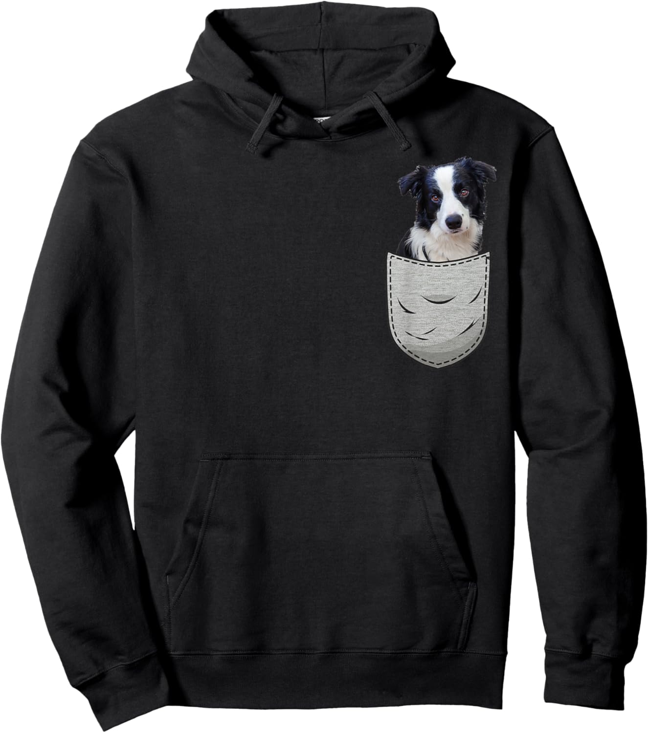 Border Collie in the chest pocket. Pocket for dog owners Women Girls Kids Hoodie - Hoodie | Black
