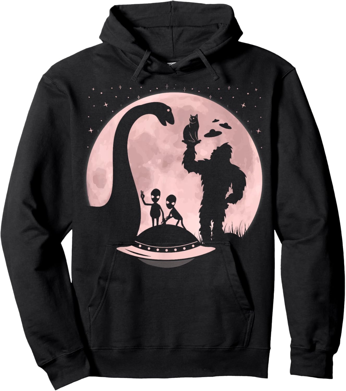 Bigfoot Loch Ness Monster Sasquatch Cat Ufo Funny Aliens Women Kids Hoodie - Hoodie | Black