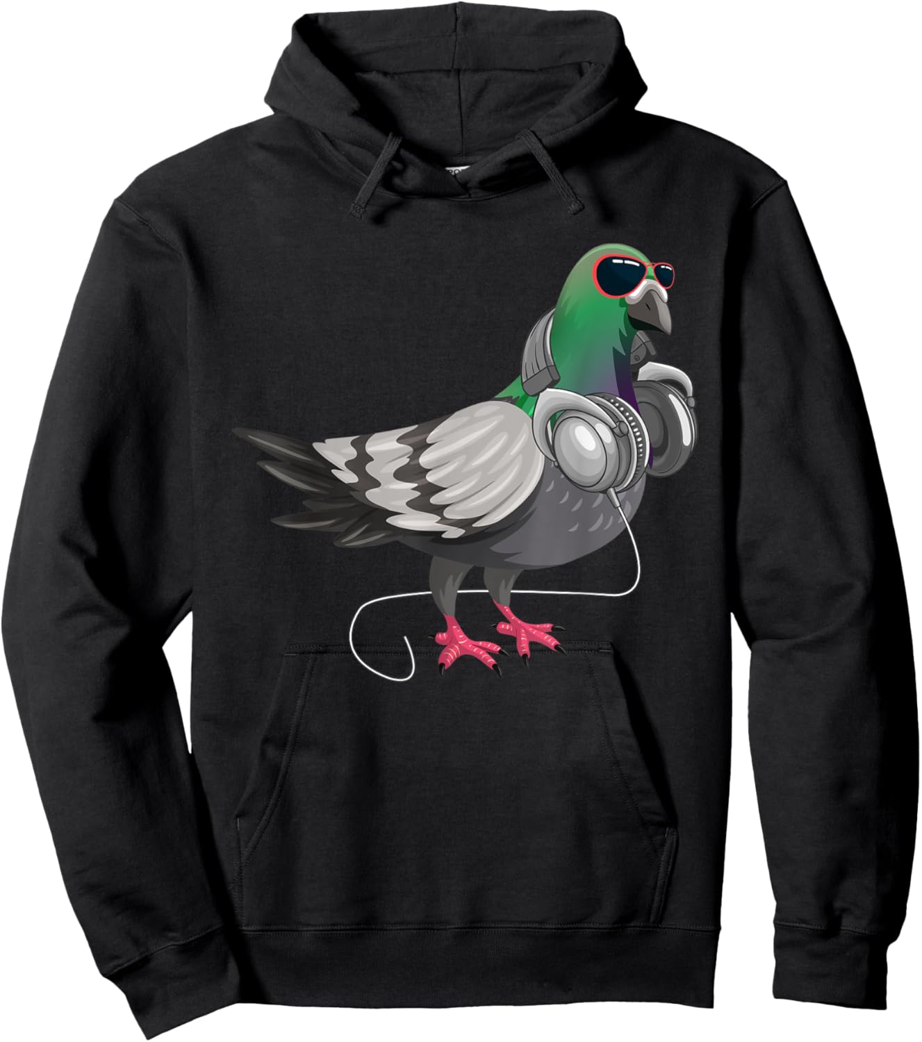 Funny Techno Pigeon Headphone Music Bird Hoodie - Hoodie | Black