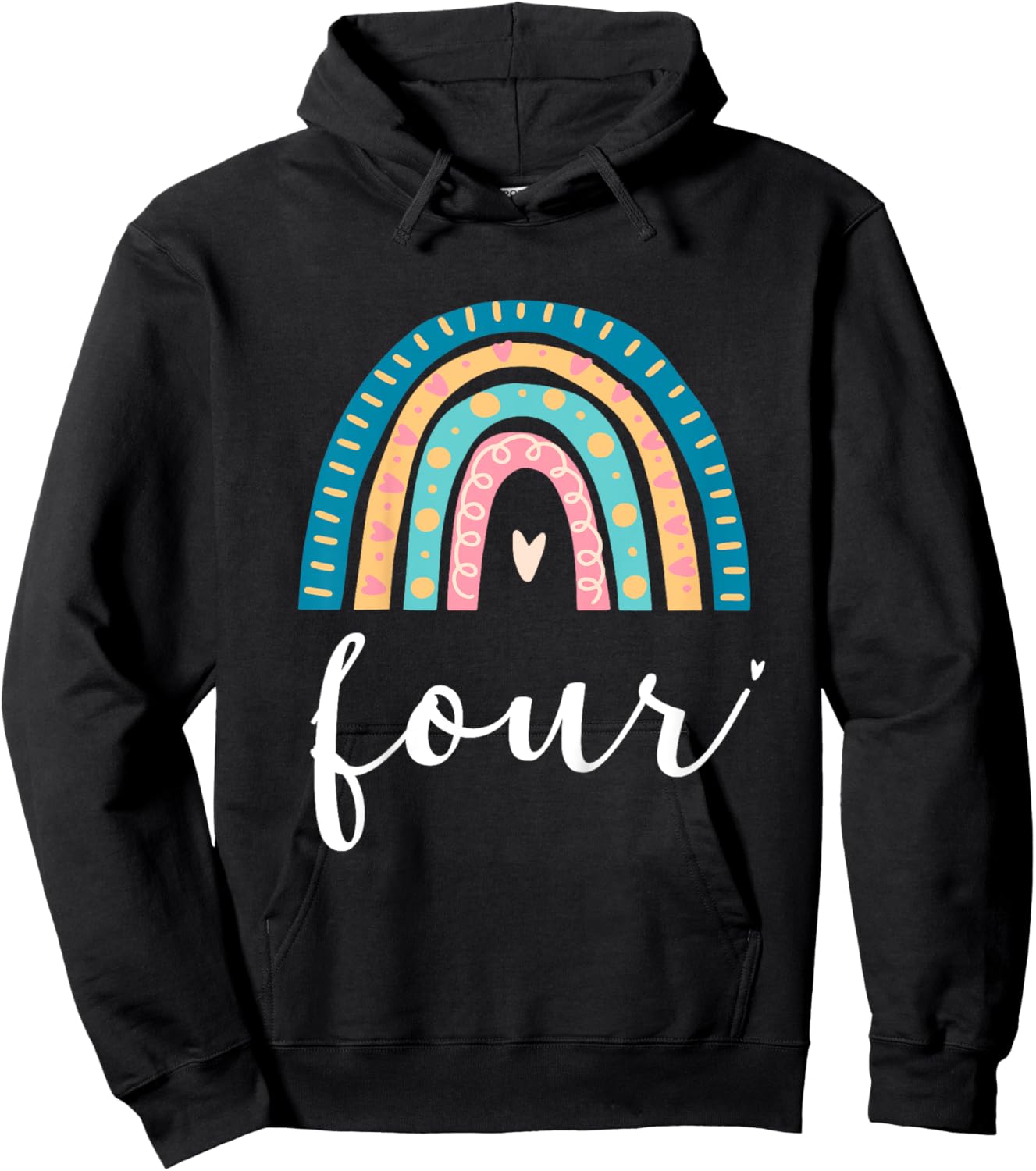 Four Year Old Rainbow 4th Birthday Gifts For Girls 4 Bday Hoodie - Hoodie | Black