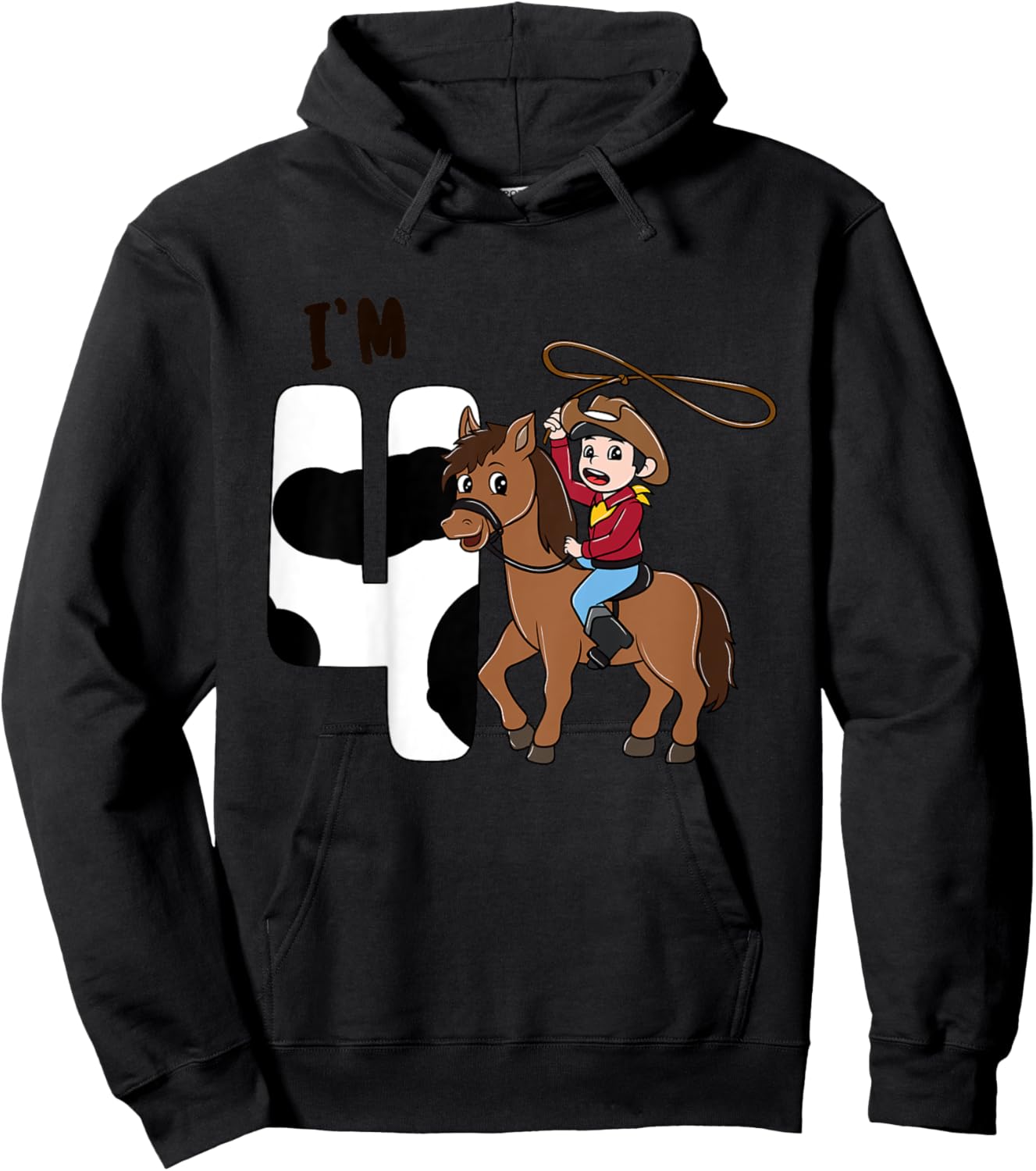 Kids I'm 4 Cute Horse Riding Cowboy 4th Birthday Boys Hoodie - Hoodie | Black