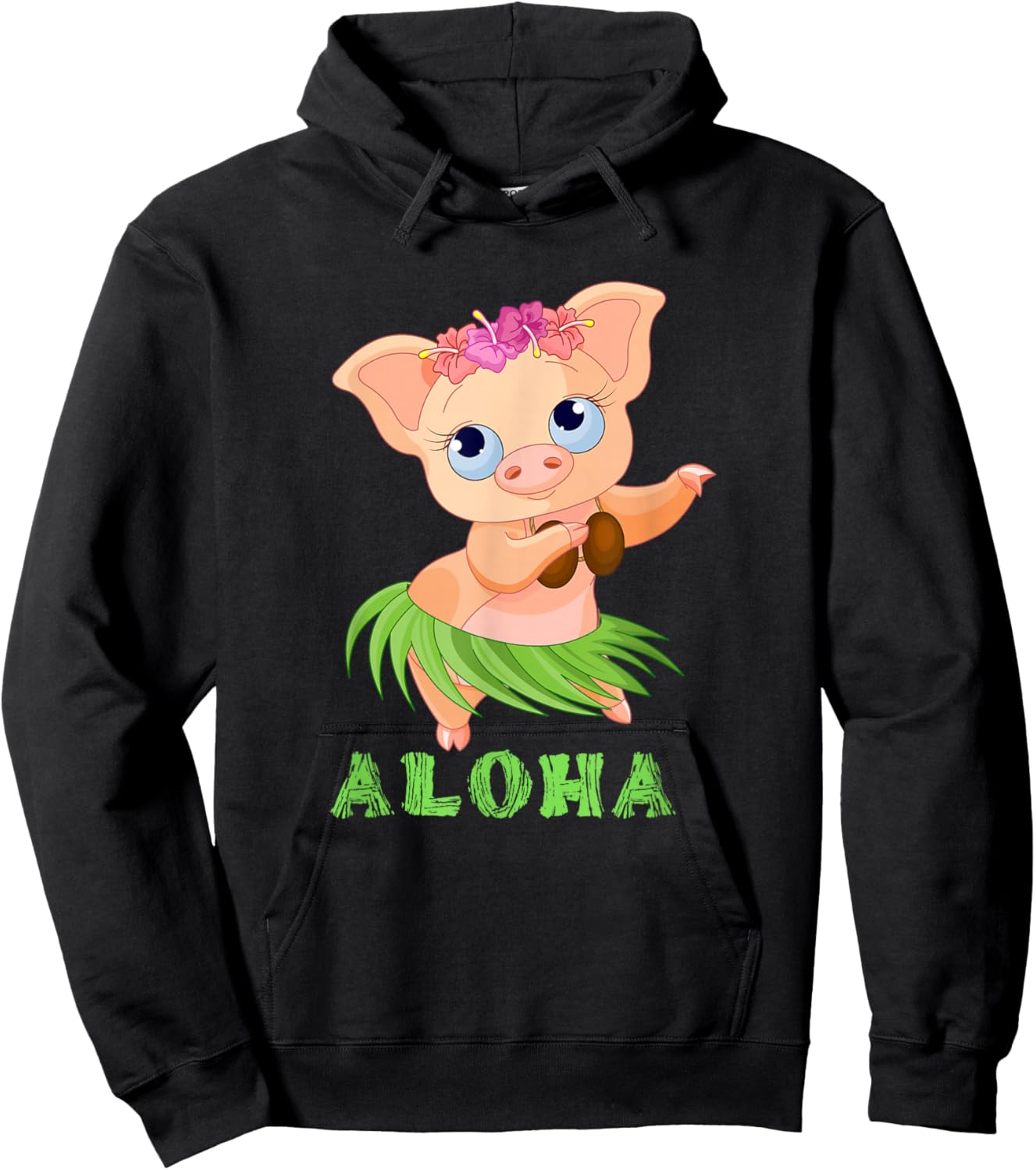 Funny Kids Tiki Pig Hula Dancing Luau Pig Hoodie - Hoodie | Black