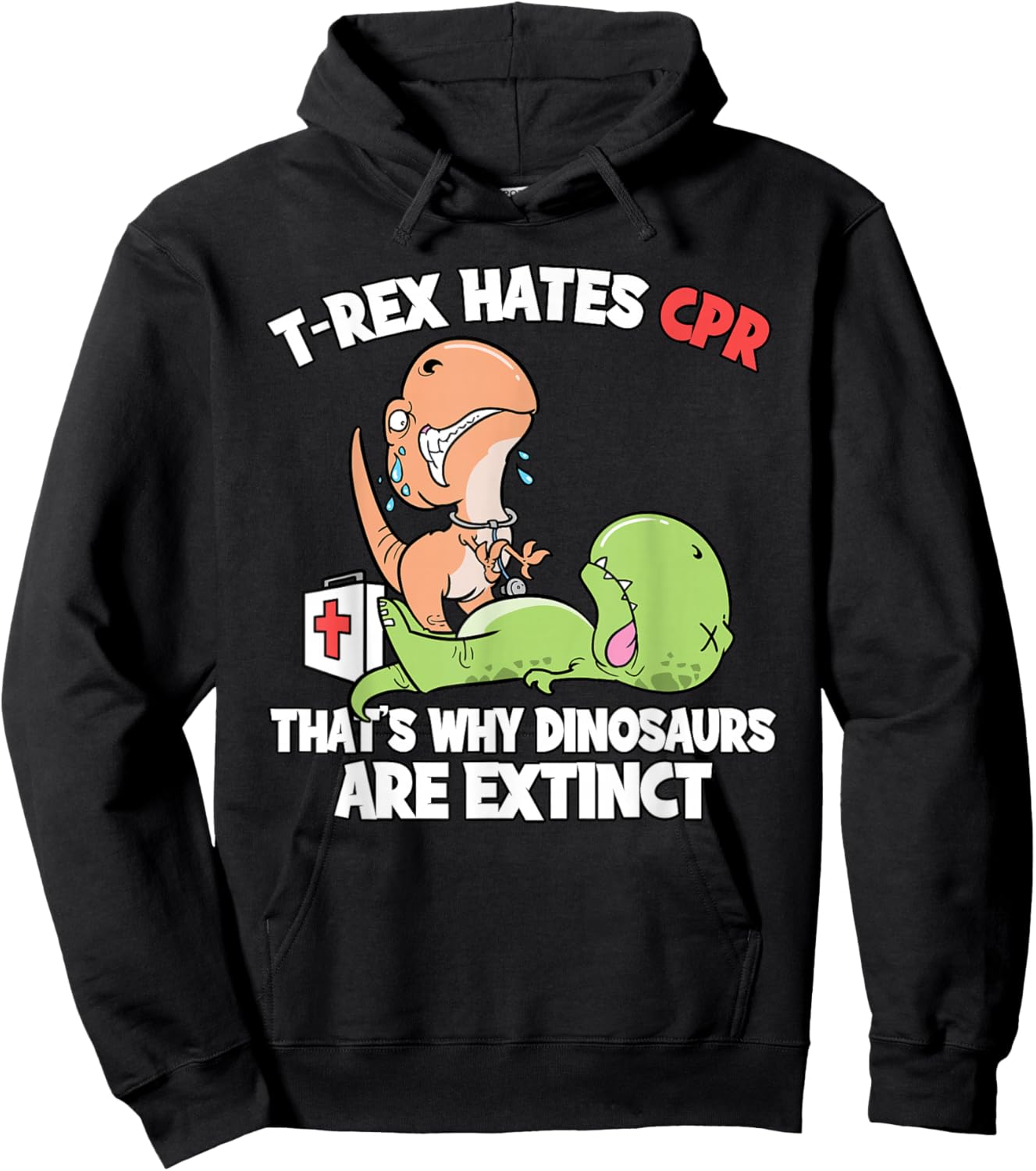 T-Rex Doctor Gifts T-Rex Hates CPR Dinosaur Nurse -Adults Black Short Sleeve Small Hoodie - Hoodie | Black