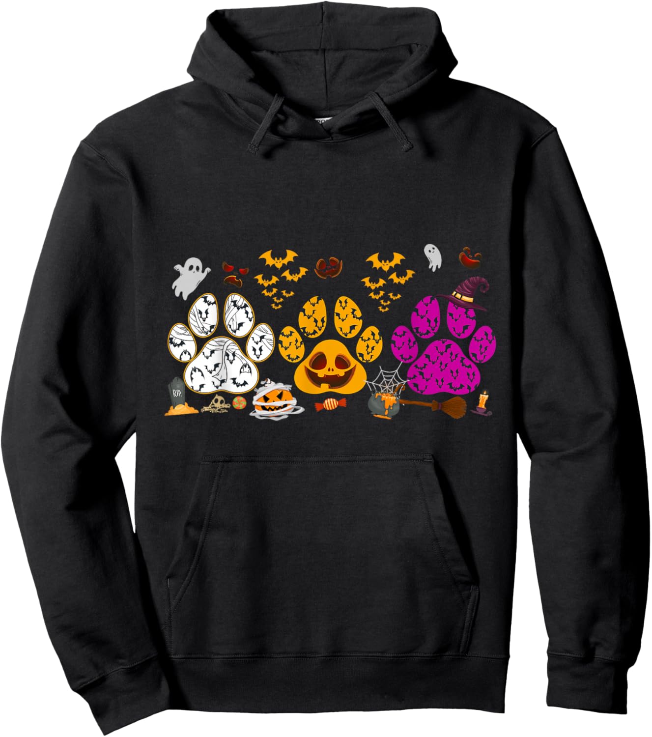 Funny Paw Print Halloween Dog Candy Pumpkin Ghost Dog Lovers Hoodie - Hoodie | Black