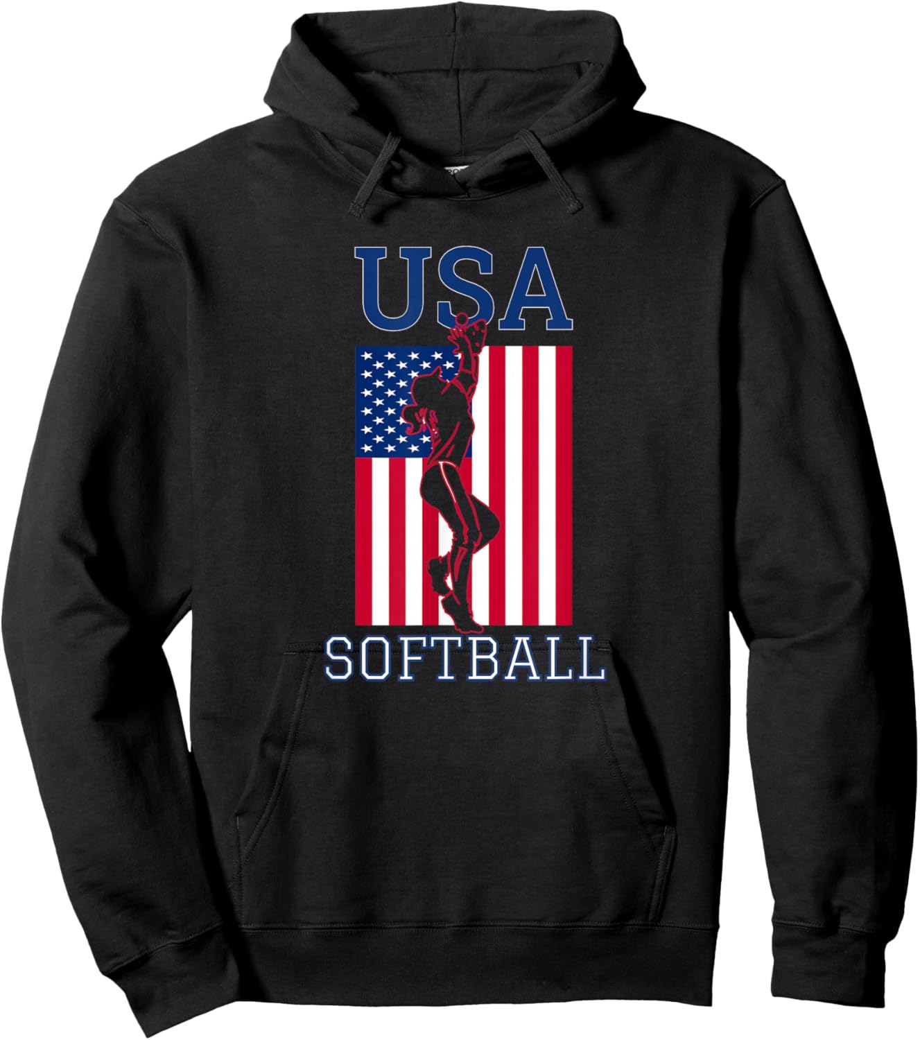USA Team Women Sports Patriotic American Flag Girls Softball Hoodie - Hoodie | Black