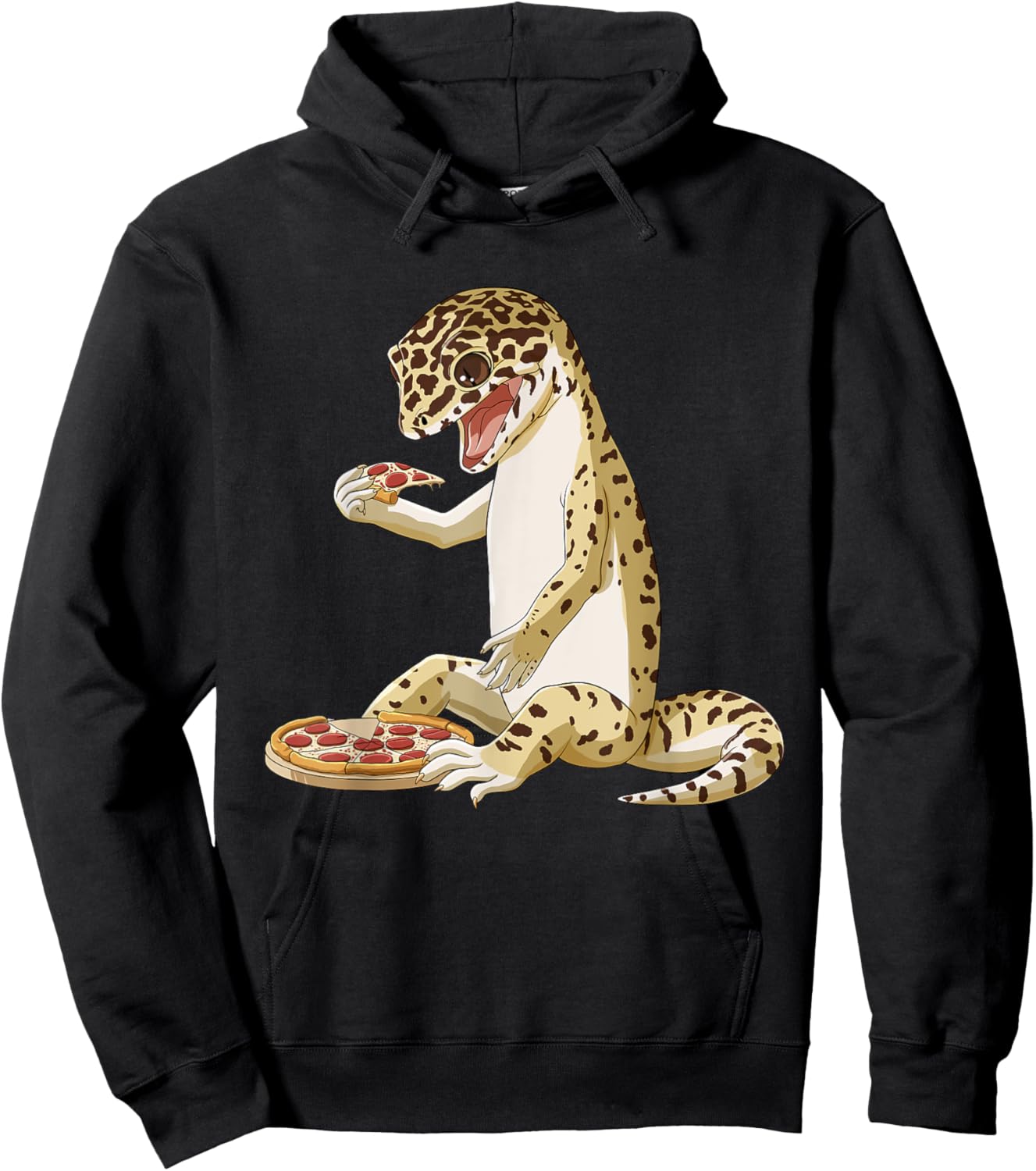 Funny Pizza Lover Reptile Leopard Gecko Hoodie - Hoodie | Black