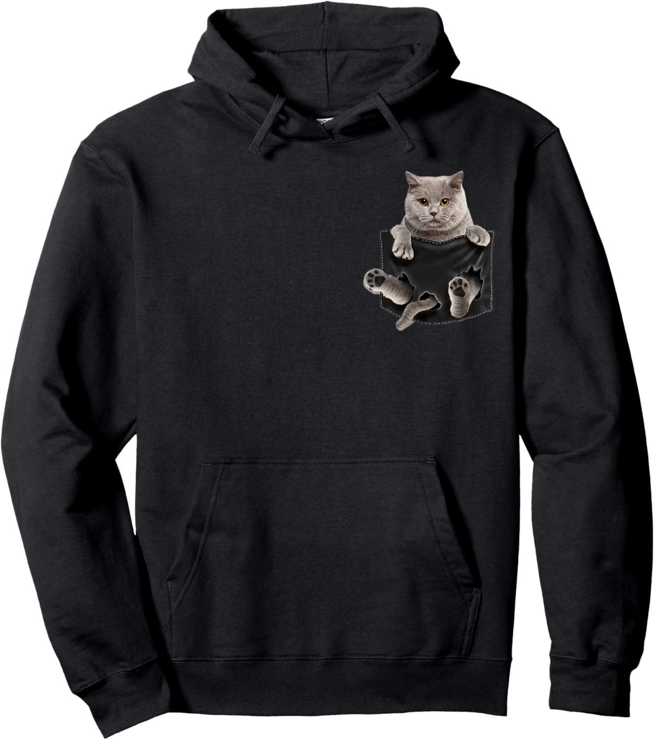 British Shorthair Cat in Pocket Hoodie - Hoodie | Black