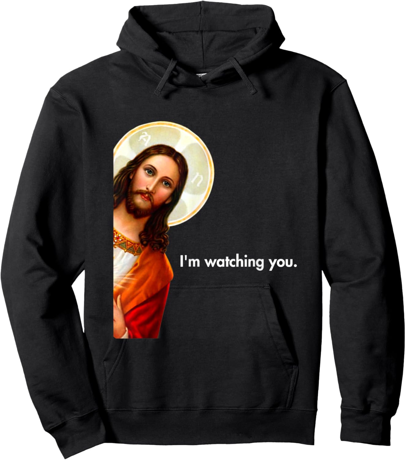 I'm Watching You Funny Peeking Jesus Apparel -Adults Black Short Sleeve Small Hoodie - Hoodie | Black