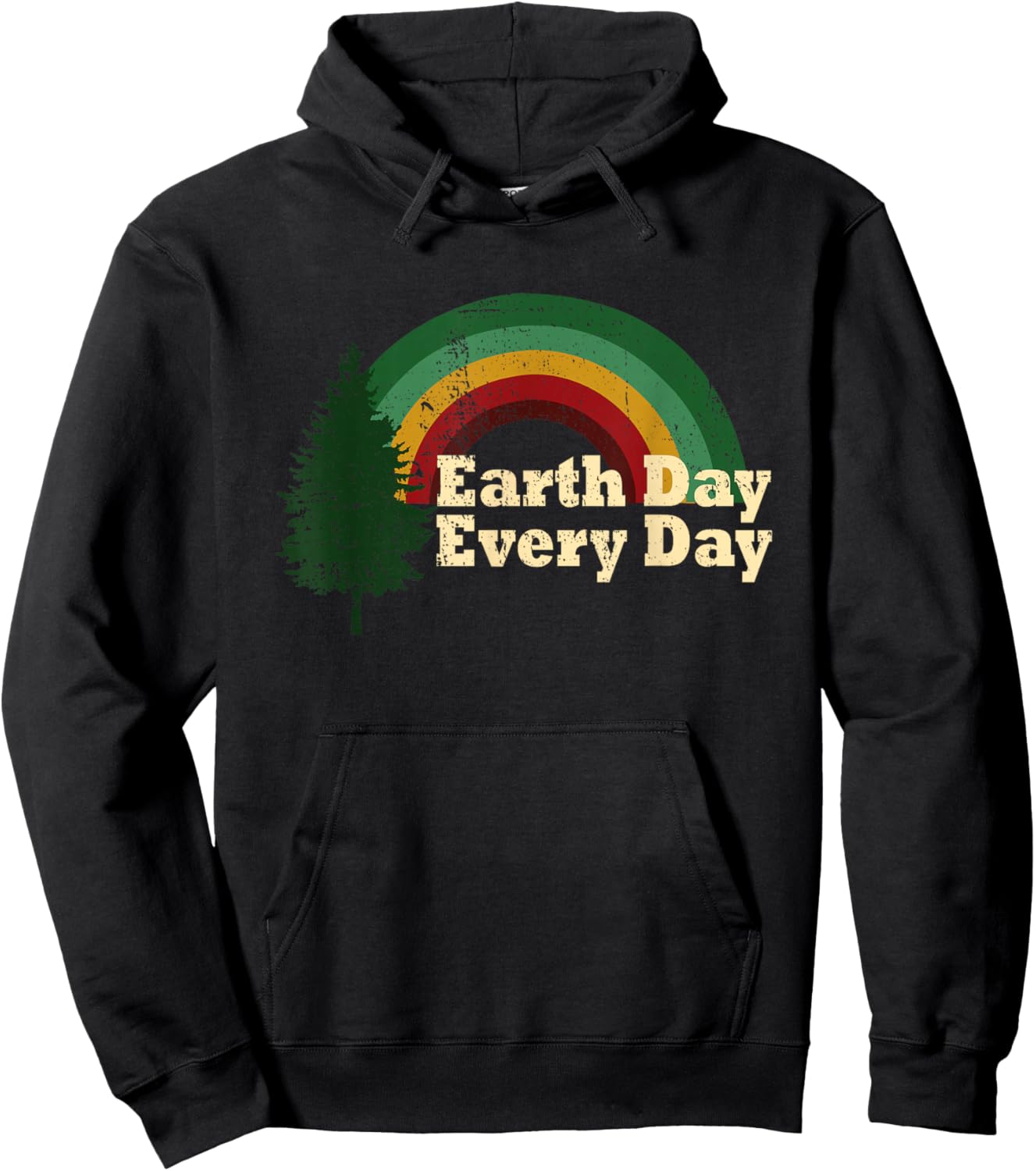 Earth Day Everyday Rainbow Pine Tree Hoodie - Hoodie | Black