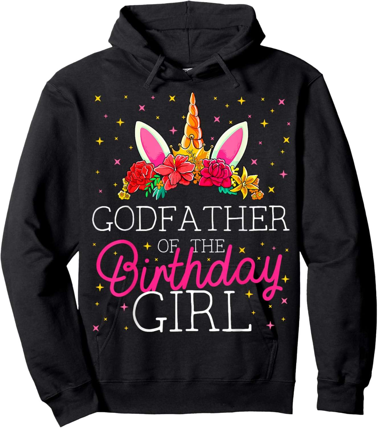 Godfather of the Birthday Girl Unicorn Godparents Matching Hoodie - Hoodie | Black