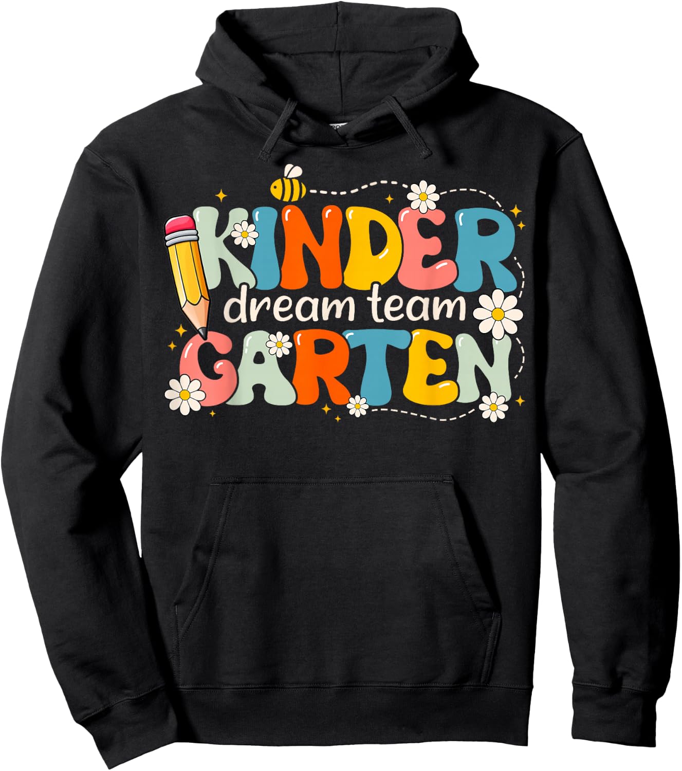 Kindergarten Dream Team Groovy Retro Kinder Back To School Hoodie - Hoodie | Black