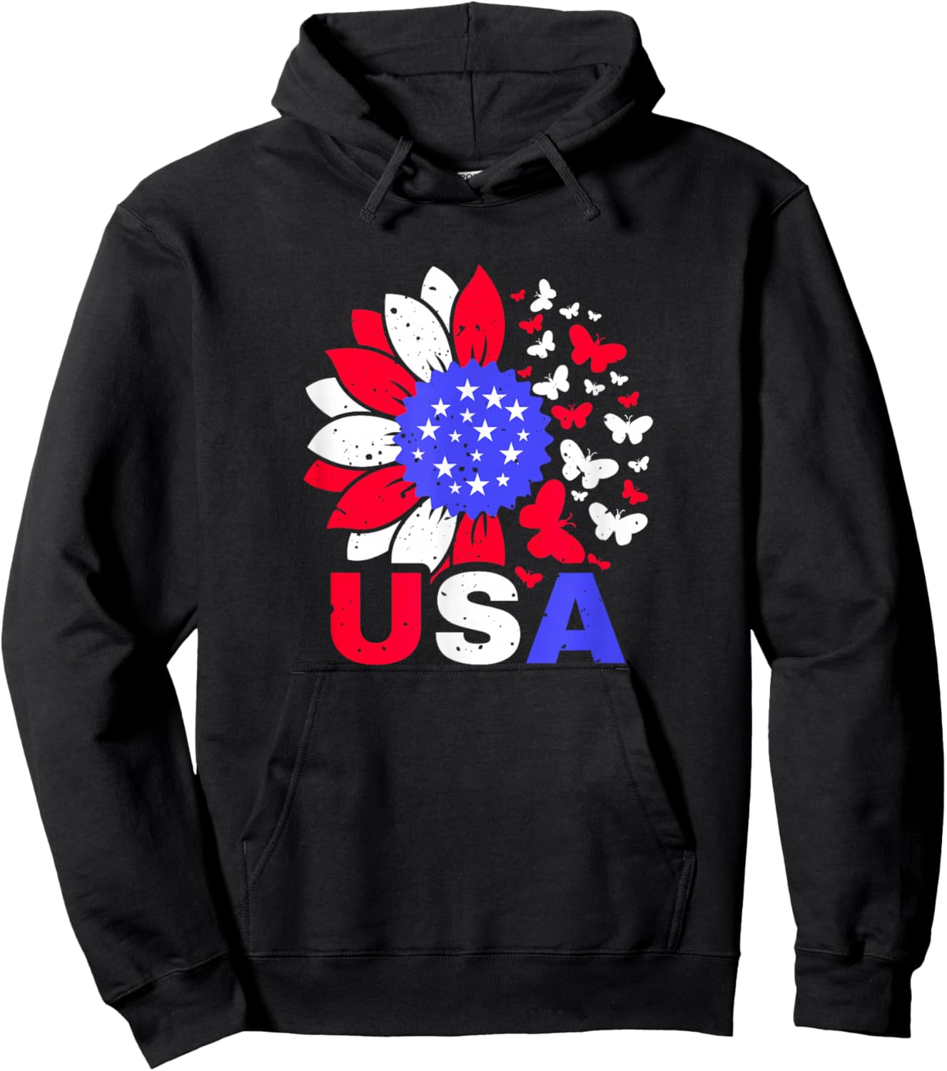 American Flag 4th of July Proud USA Flower Girl Hoodie - Hoodie | Black