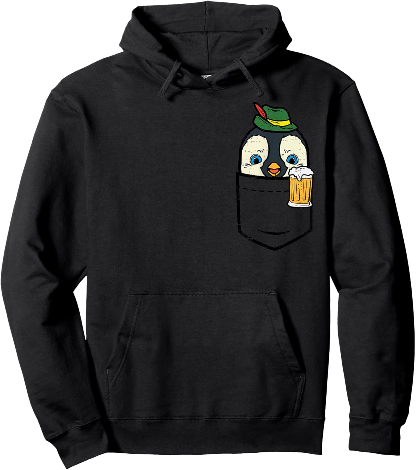 Pocket German Penguin Oktoberfest Bavarian Animal Men Women Hoodie - Hoodie | Black