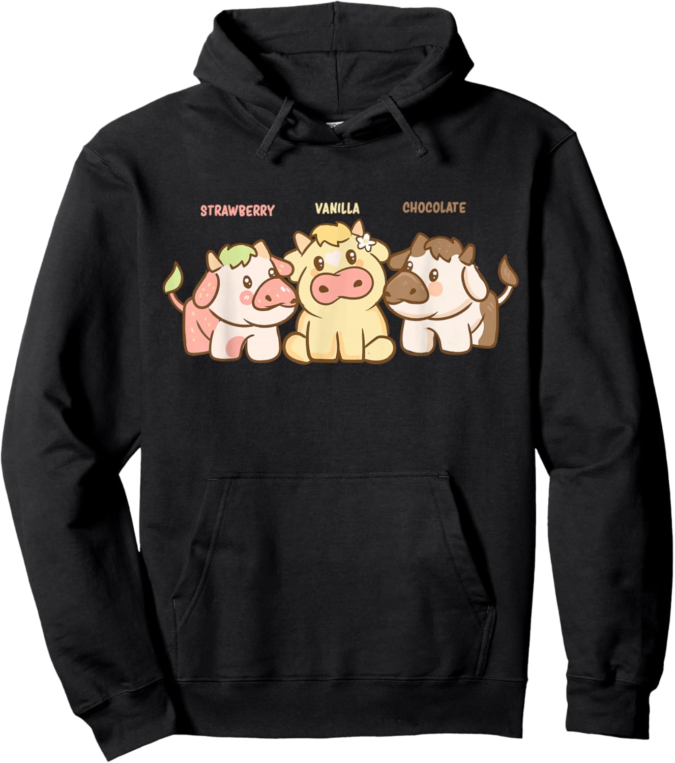 Cute Kawaii Anime - Strawberry Chocolate Vanilla Cows - Cow Hoodie - Hoodie | Black