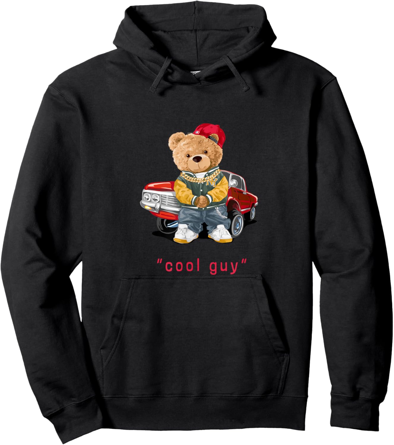 Cool Teddy Bear Vintage Car Guy Cartoon Graphic Designs Fun Hoodie - Hoodie | Black