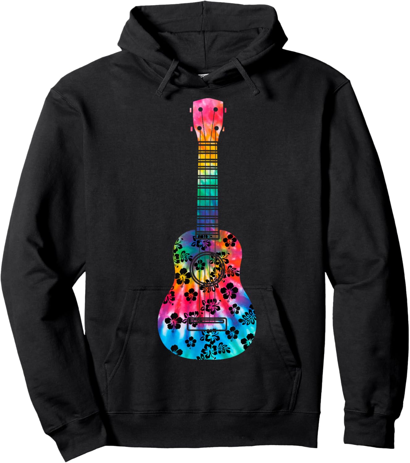Tie Dye Ukulele Player Hawaiian Hoodie - Hoodie | Black
