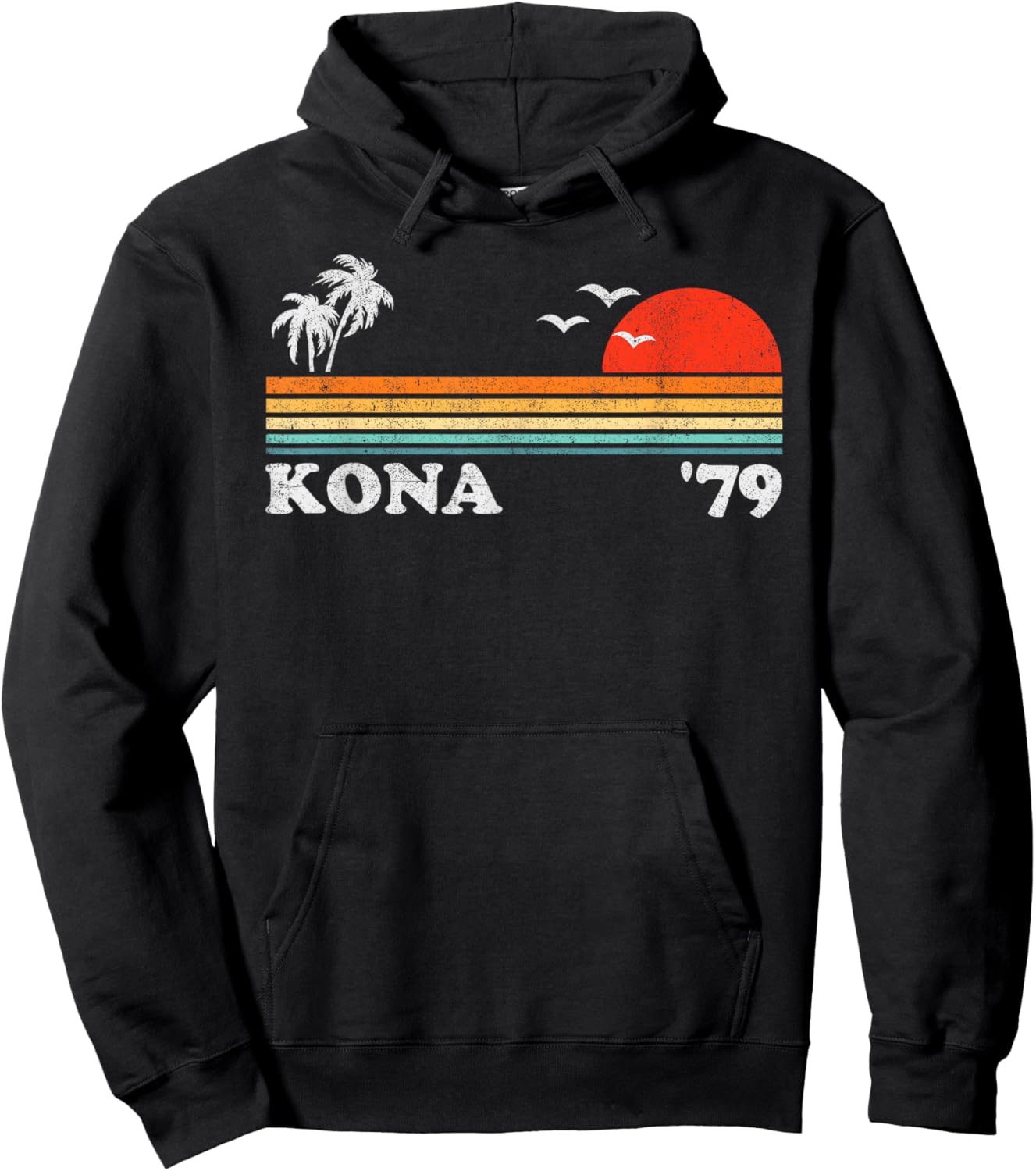 Vintage Kona Hawaii Beach Retro Hawaiian Surfing 70's Gift Hoodie - Hoodie | Black