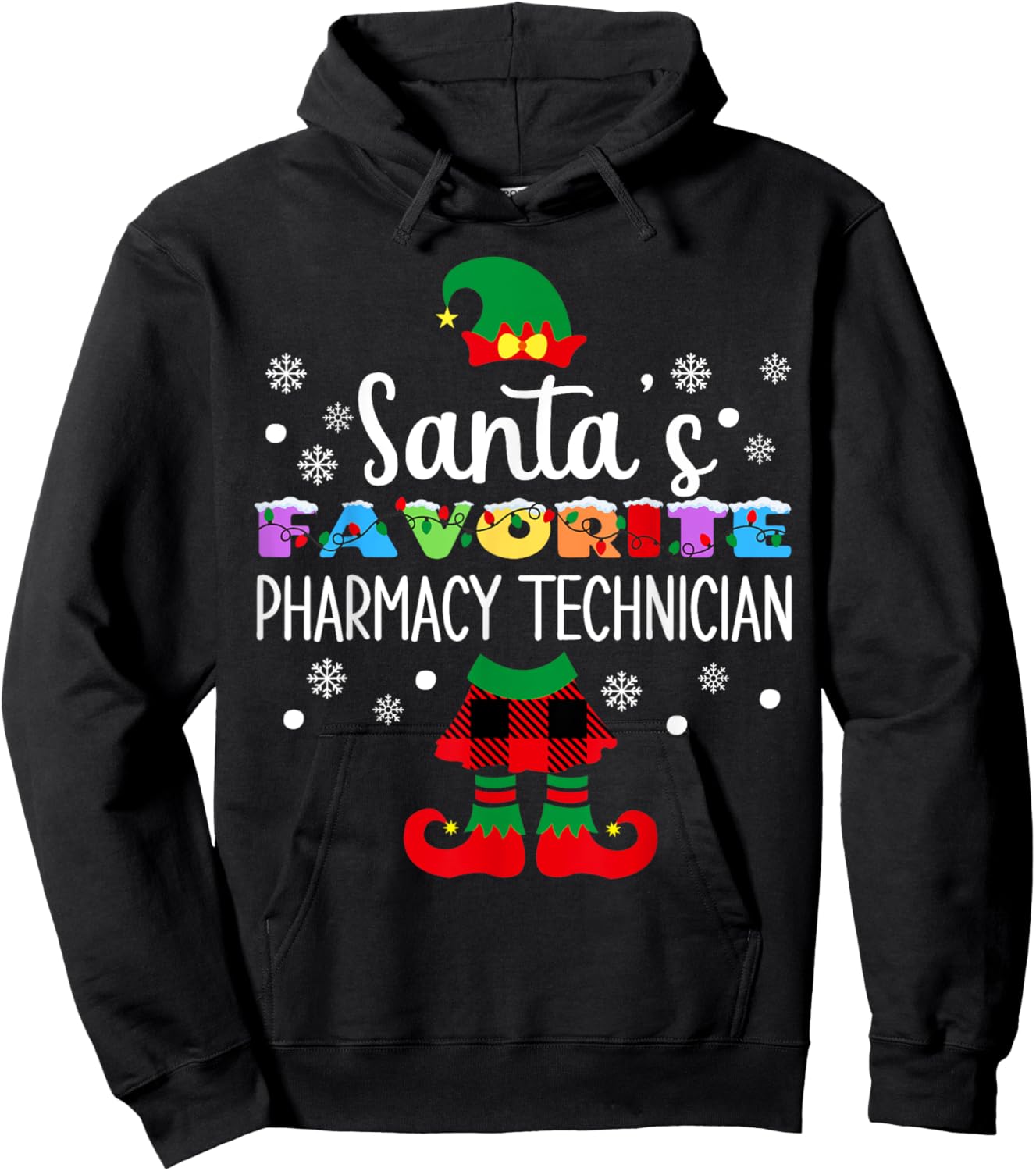 Santa's Fav Pharmacy Technician Christmas Elf Women Hoodie - Hoodie | Black