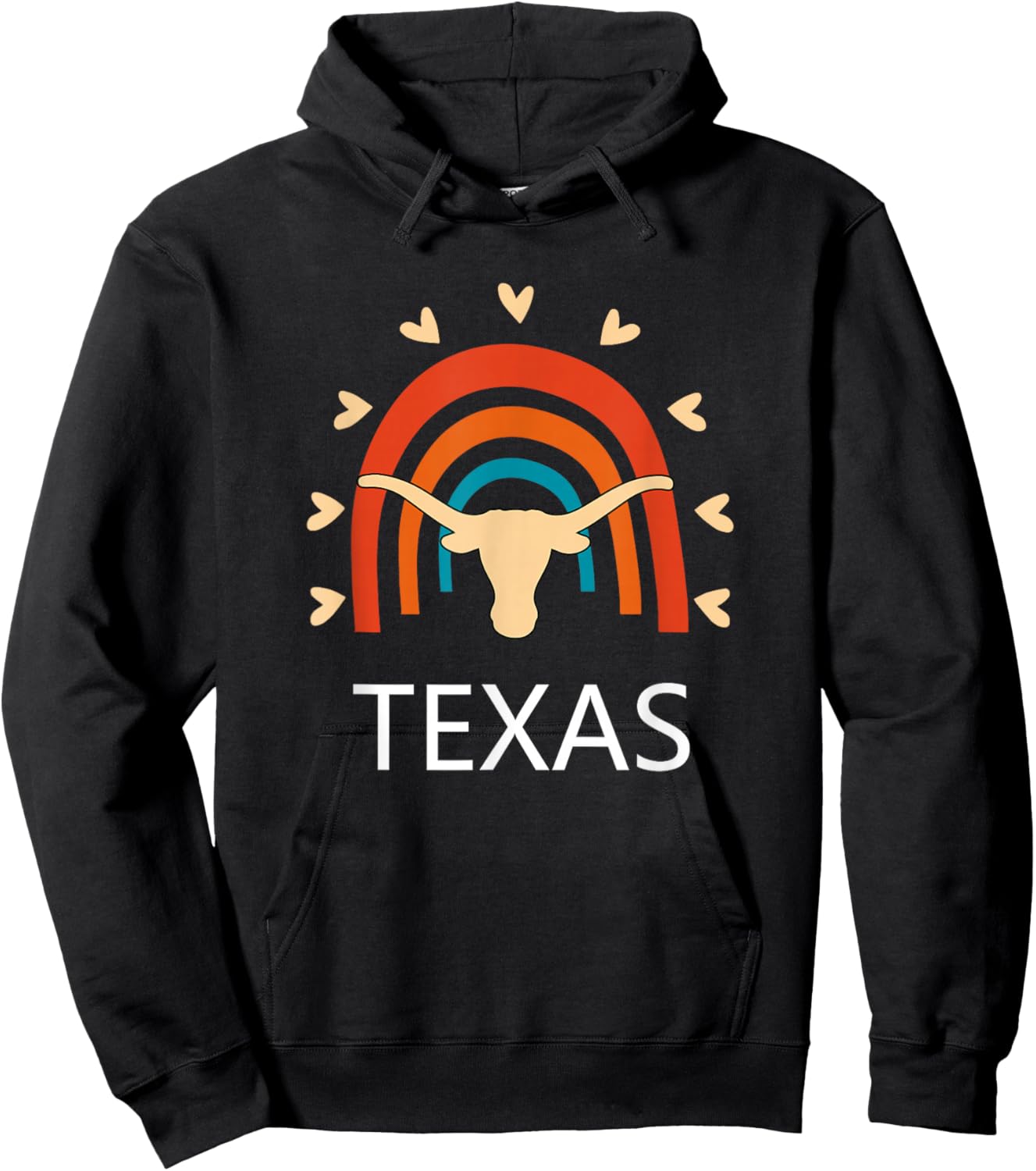 Texas Longhorn Cow Vintage Rainbow Retro Hoodie - Hoodie | Black