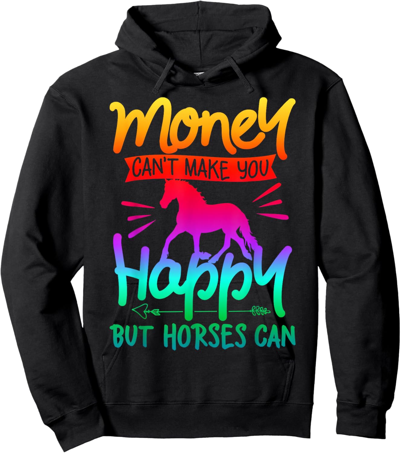 Money Can't Buy Happiness Horses Riding Colorful Watercolor Hoodie - Hoodie | Black