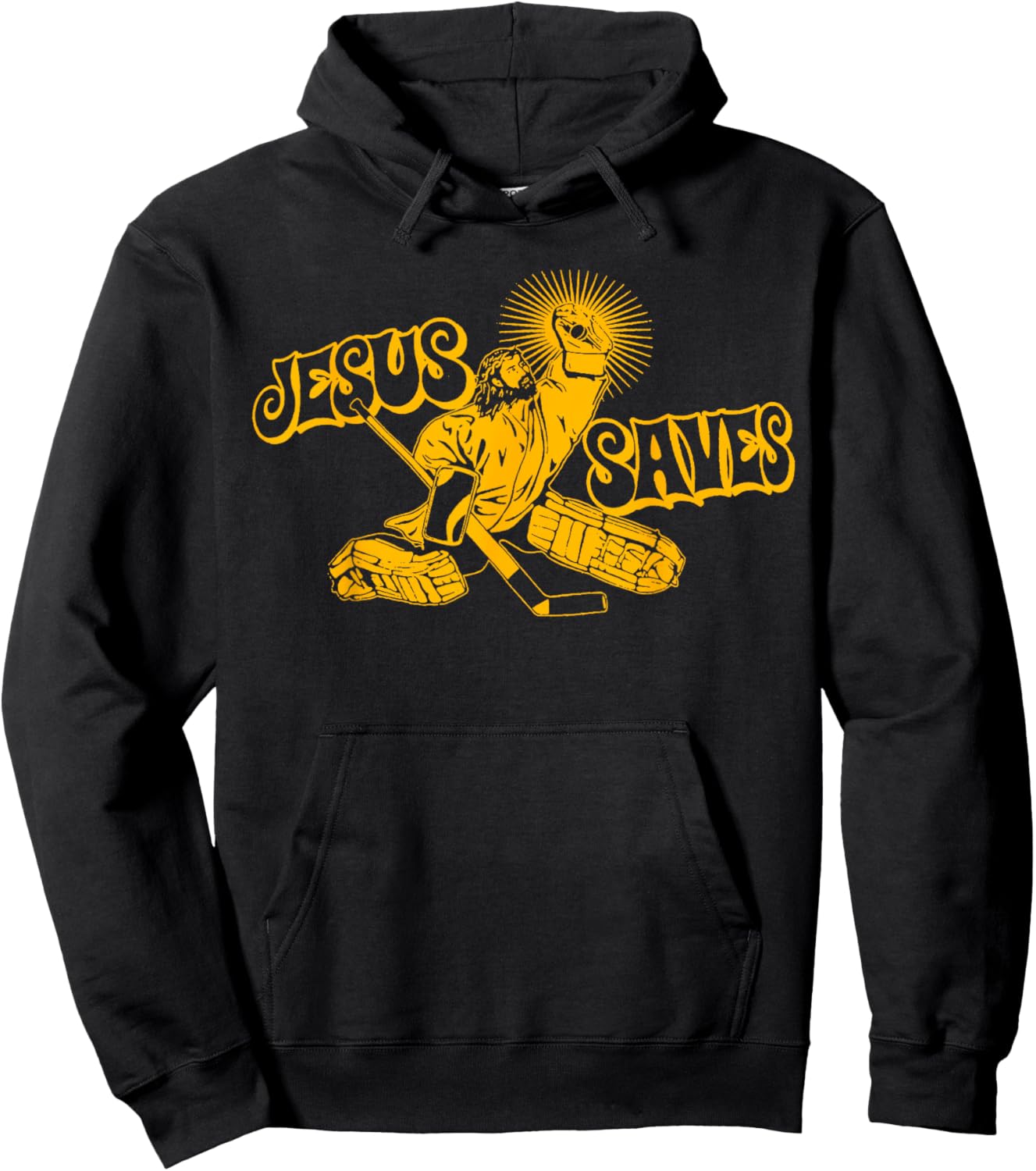 Funny Jesus Saves Hockey Religious Christian Goaltender Hoodie - Hoodie | Black