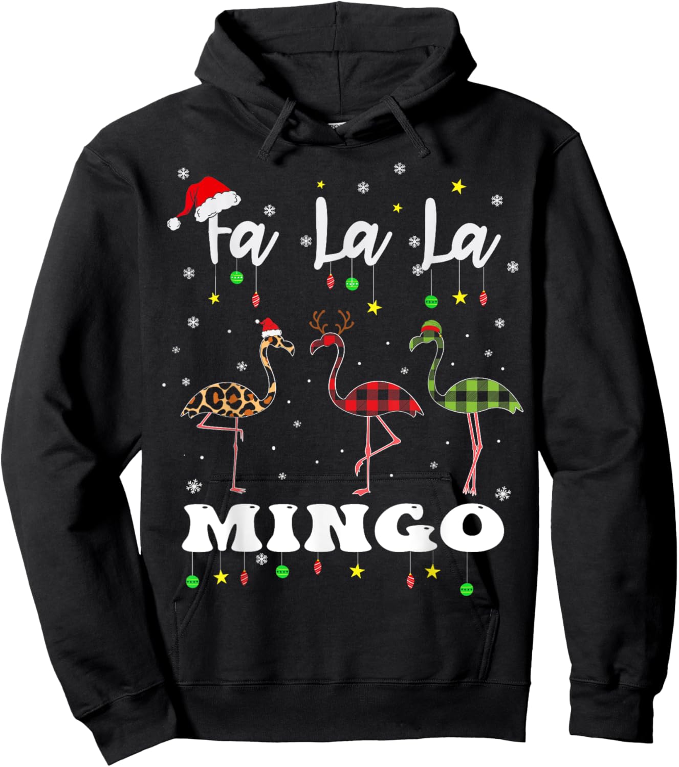 Fa La La Mingo Christmas Flamingo Tree Lights Santa Family Hoodie - Hoodie | Black