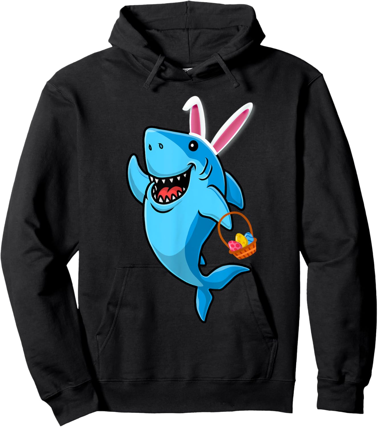 Cute Shark with Easter Basket and Bunny Ears Happy Easter Hoodie - Hoodie | Black