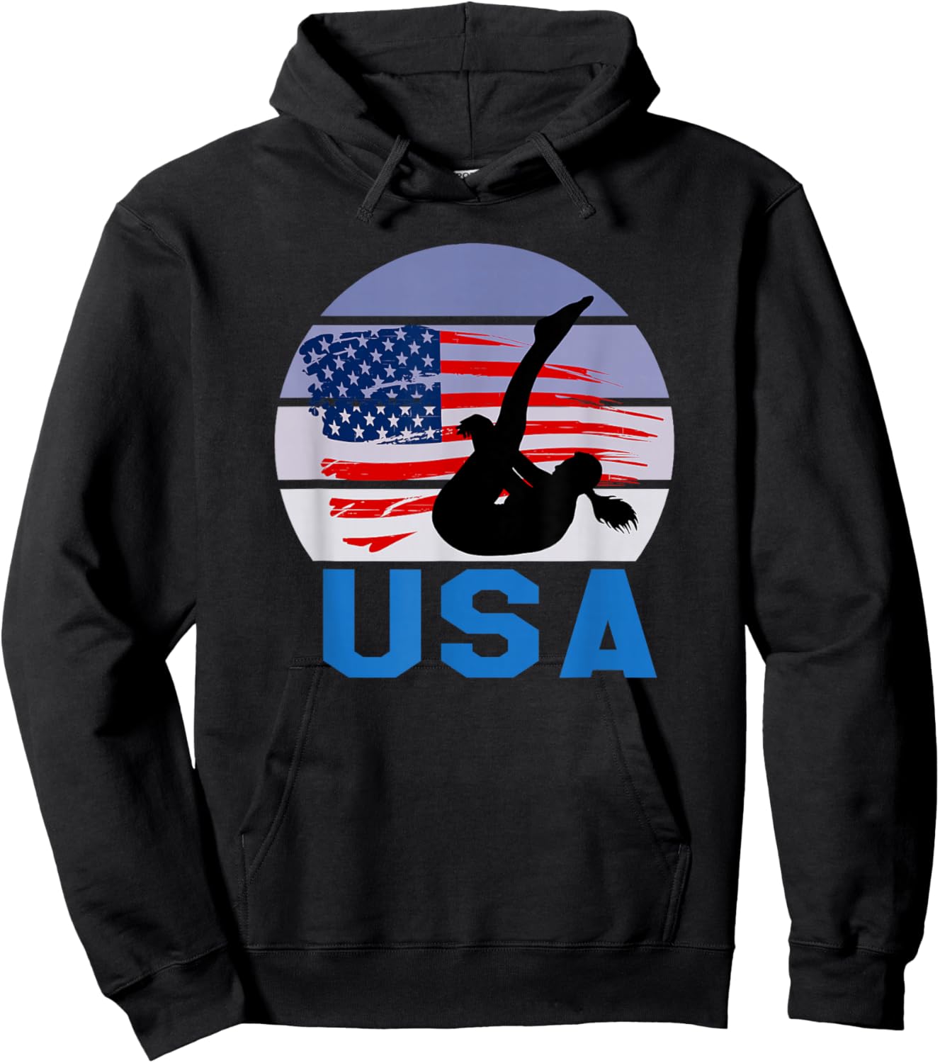USA American Flag Diving Sports Female Swimming Game Hoodie - Hoodie | Black
