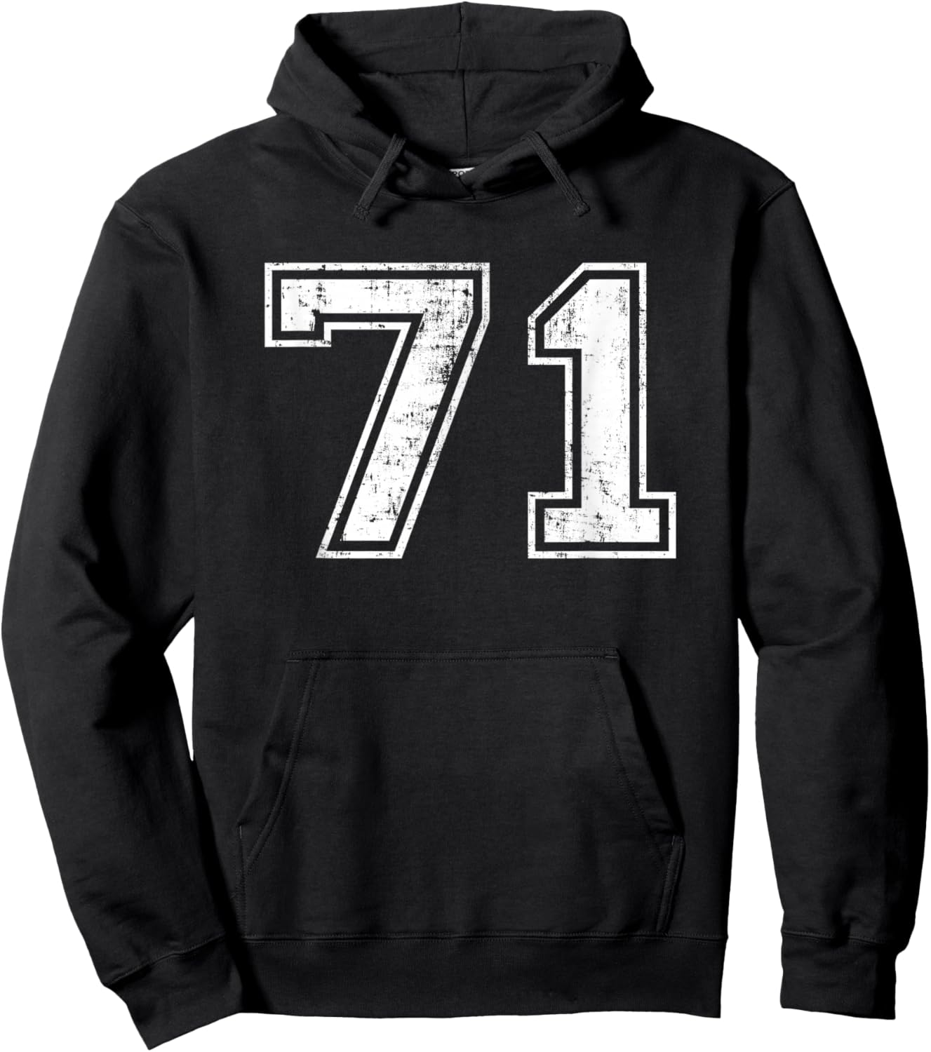 Number 71 Seventy One Distressed Vintage Varsity Sports Team Hoodie - Hoodie | Black