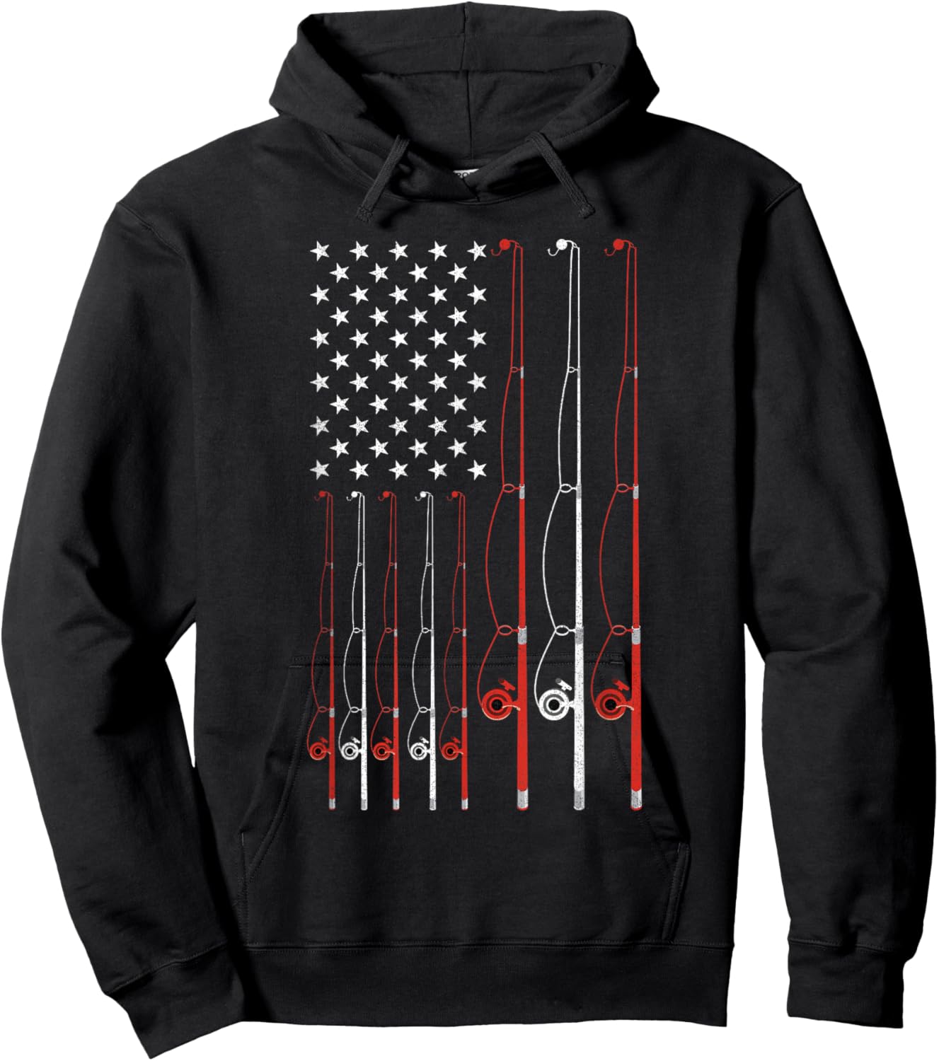 Fishing Dad Shirt Grandpa USA Flag Fisherman Fathers Day Hoodie - Hoodie | Black