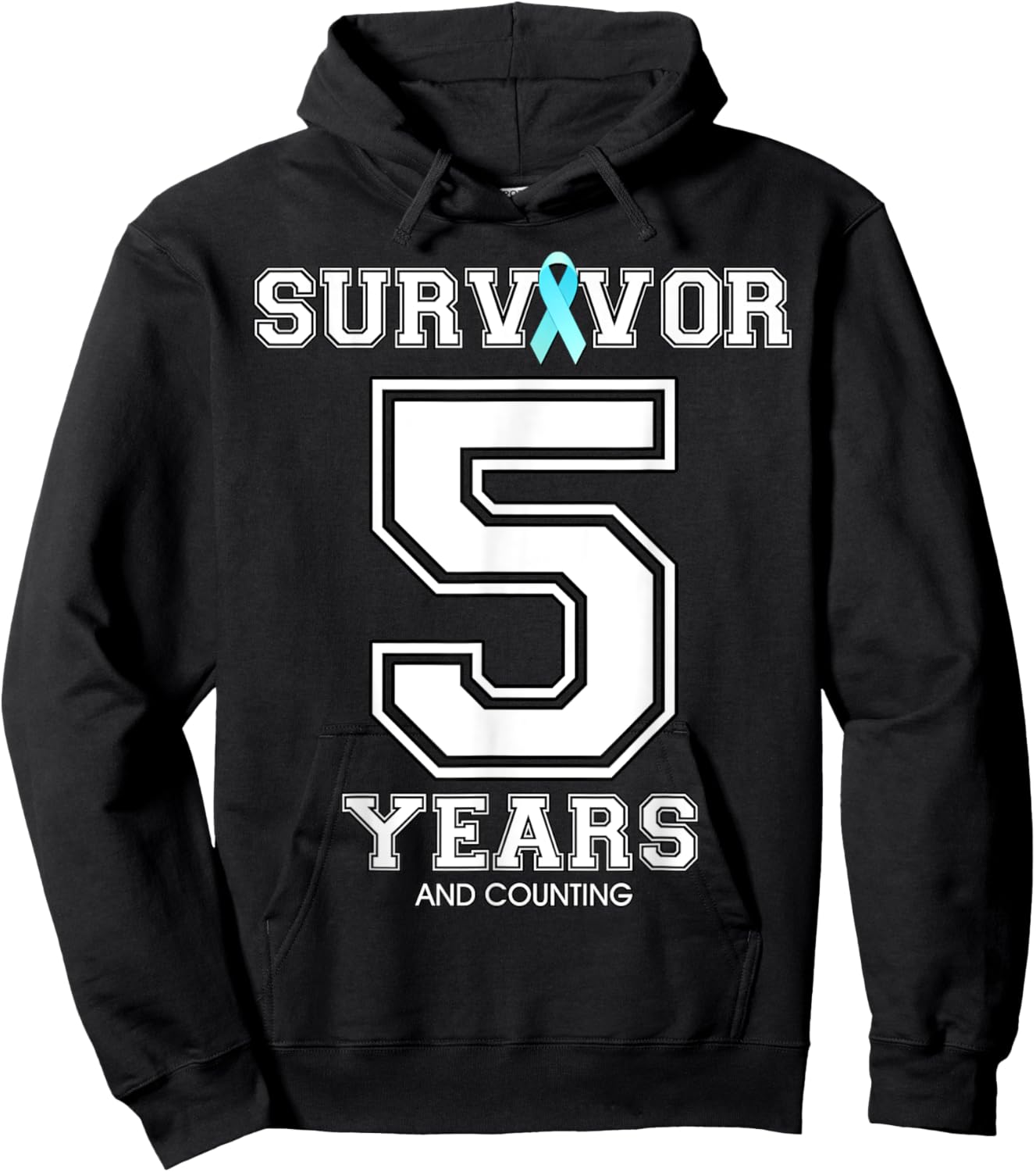 5 Years Ovarian Cancer Survivor Teal Ribbon Gift Hoodie - Hoodie | Black