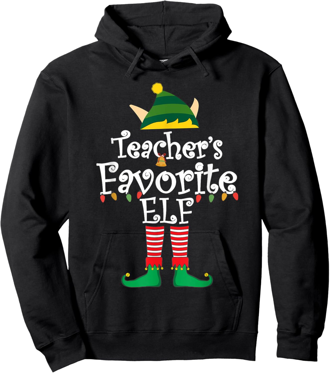 Teacher's Favorite Elf Funny Christmas Gifts For Kids Elf Hoodie - Hoodie | Black