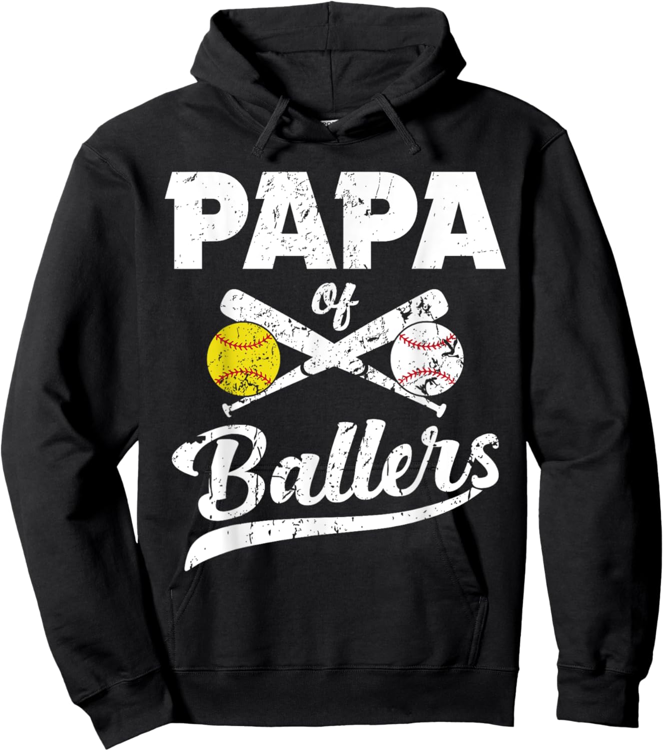 Papa of Ballers Papa of Baseball And Softball Player For Dad Hoodie - Hoodie | Black