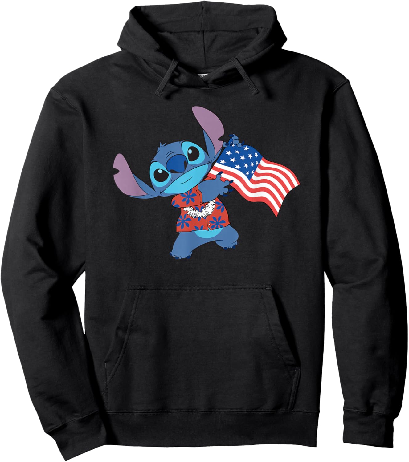 Disney Lilo & Stitch Tropical Stitch American Flag Hoodie - Hoodie | Black