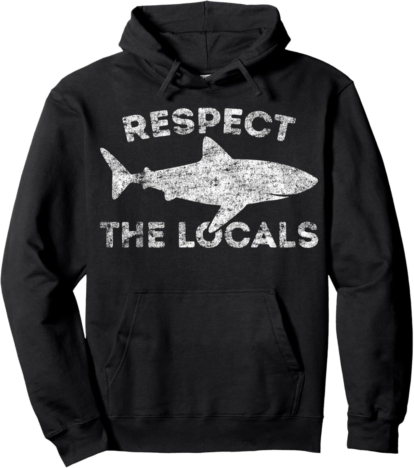 Funny Scuba Diving Respect Locals Vintage Distressed Shark Hoodie - Hoodie | Black