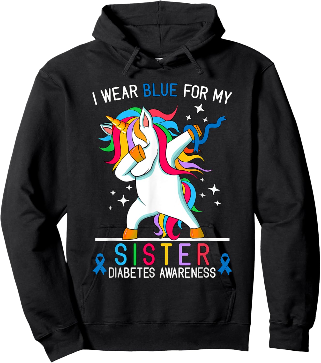 I Wear Blue For My Sister Type One Diabetes Awareness Kids Hoodie - Hoodie | Black