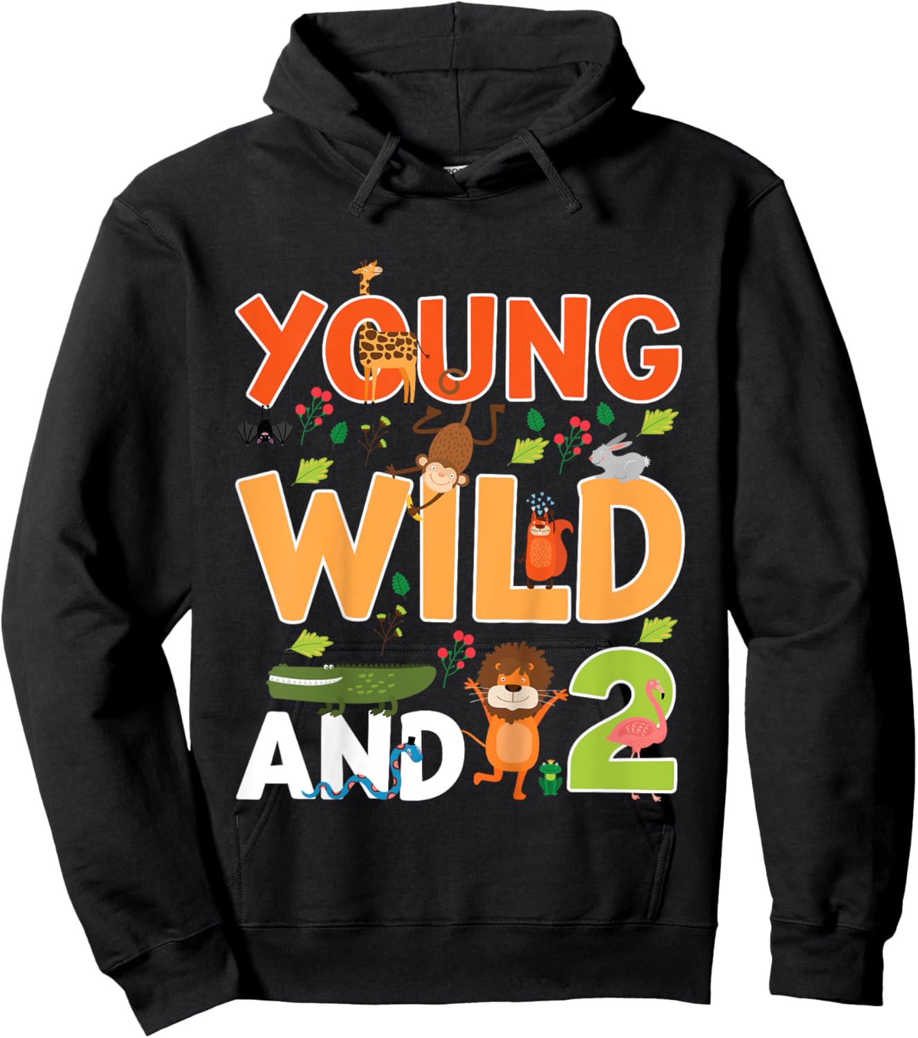 Kids 2 year old wild zoo theme birthday animals safari jungle boy Hoodie - Hoodie | Black