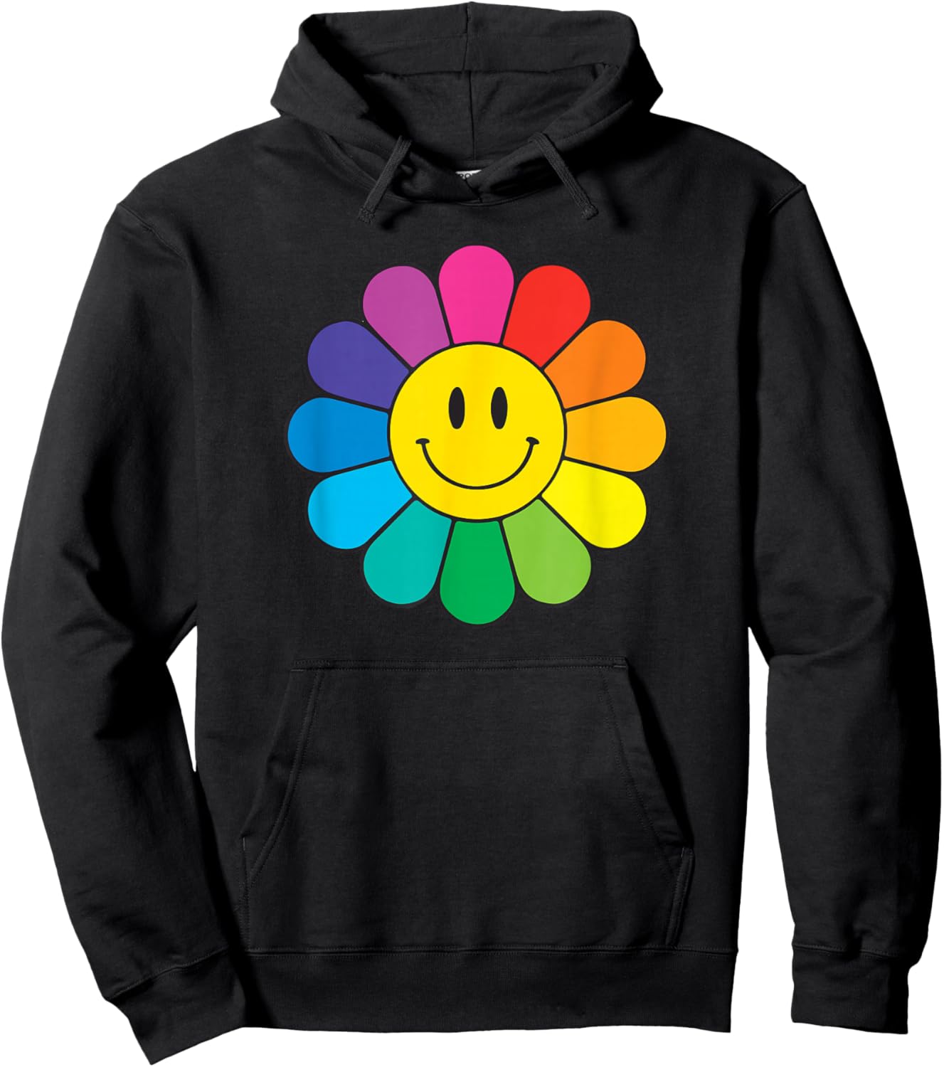 Happy Retro Rainbow Flower Hoodie - Hoodie | Black