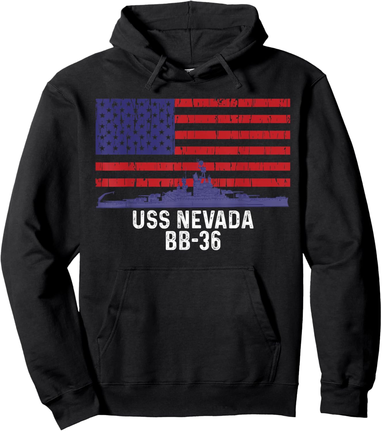 USS Nevada BB-36 Battleship Vintage American Flag Hoodie - Hoodie | Black