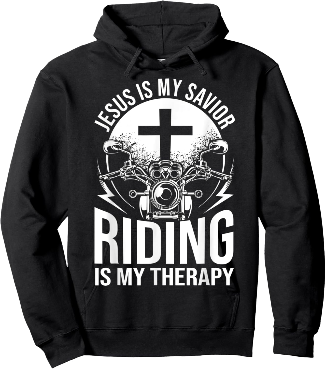 Motorcyclist Outfit Jesus Is My Savior Riding Is My Therapy Hoodie - Hoodie | Black