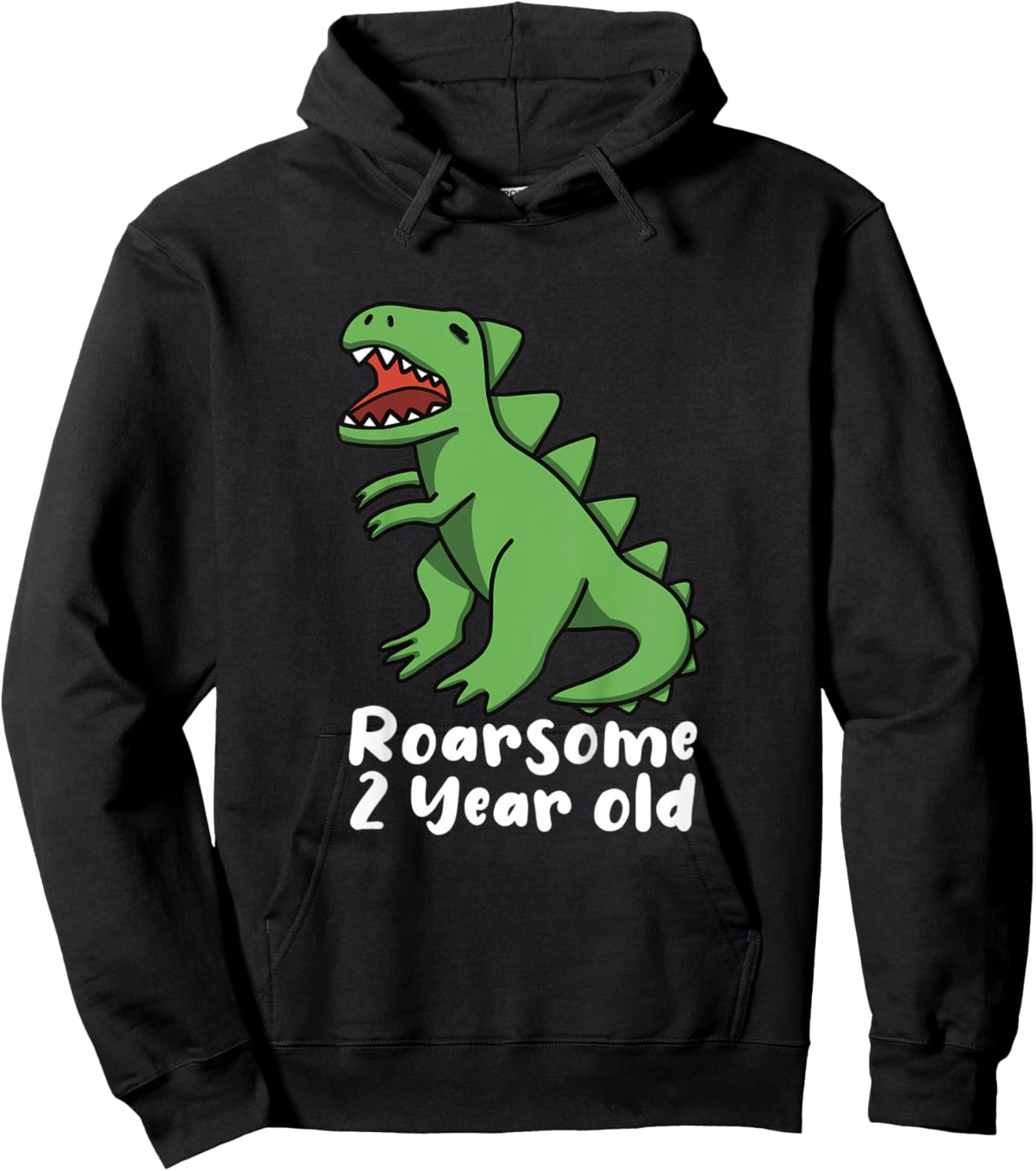 Kids Roarsome Awesome 2 Year Old Birthday Dinosaur Hoodie - Hoodie | Black