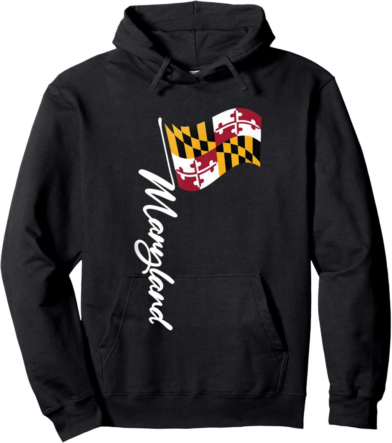 Maryland Signature Flag Pole - Elegant Marylander Flag Hoodie - Hoodie | Black
